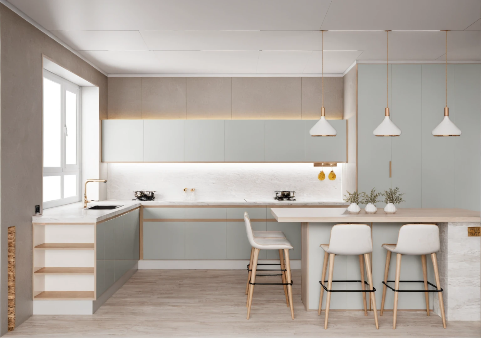 Raw photo,Masterpiece, high quality, best quality, authentic, super detail,
indoors, interior ,aiaigroup, ,kitchen room, kitchen cabinet, modern style, daylight