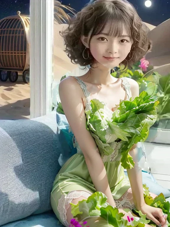 ((She was sitting in a pale lettuce-colored lace dress exposing her thighs.、22 year old adult female)