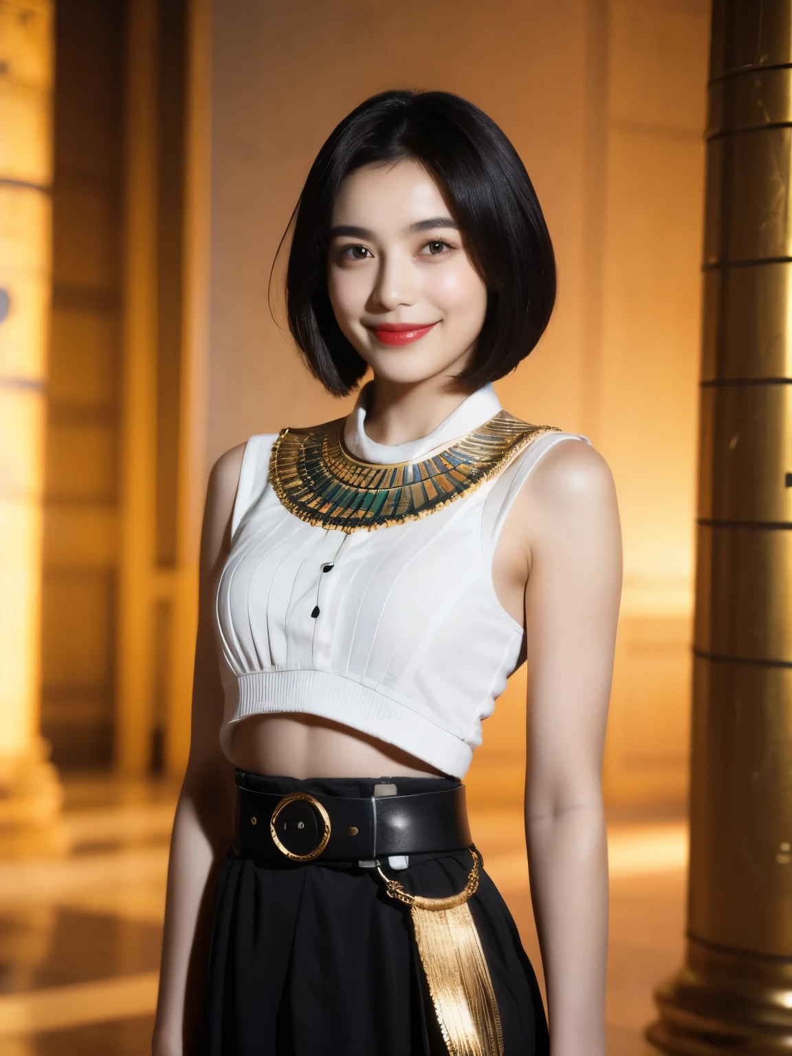 241 20-year-old female, short hair,A kind smile, lipstick, Egyptian civilization, Waist belt