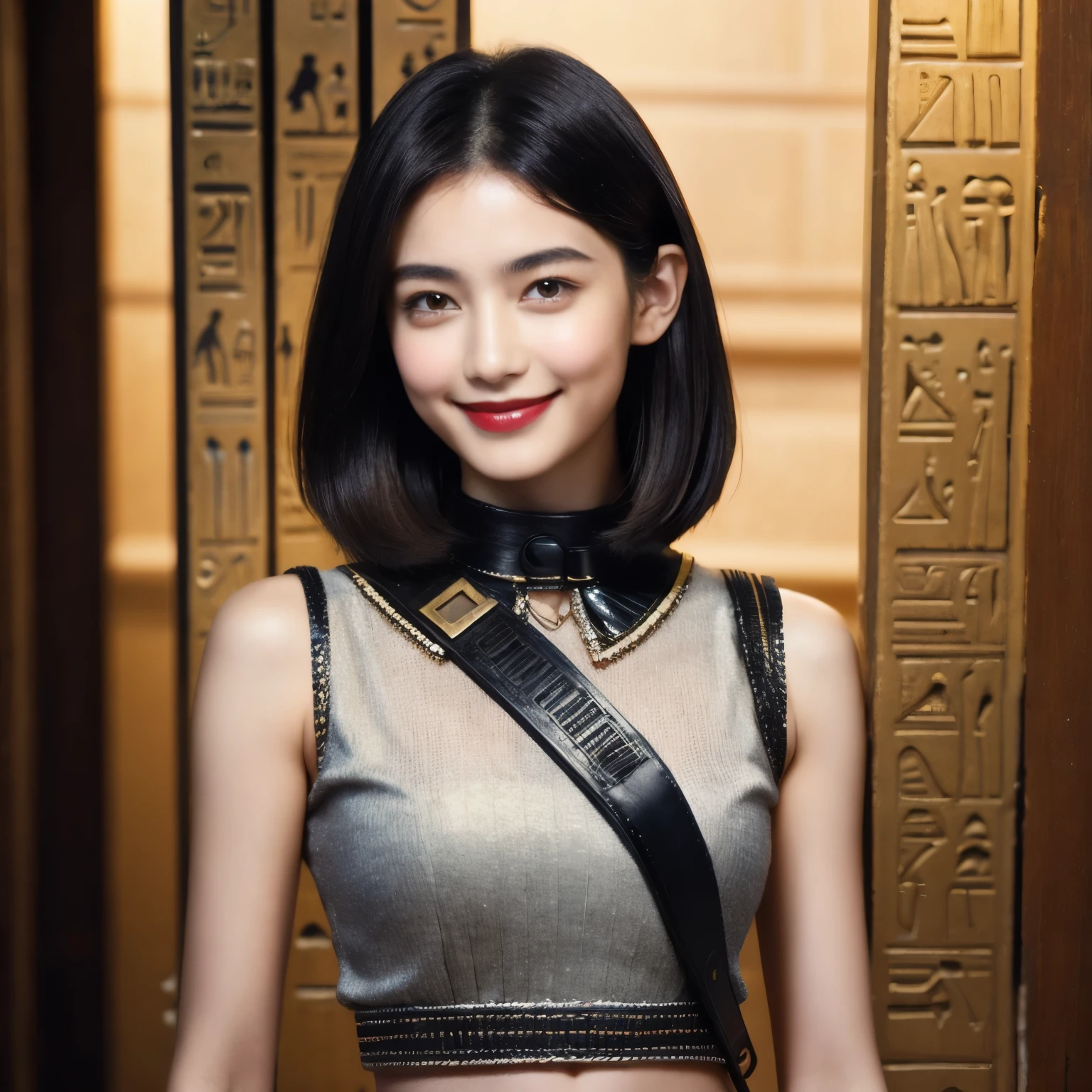 241 20-year-old female, short hair,A kind smile, lipstick, Egyptian civilization, Waist belt