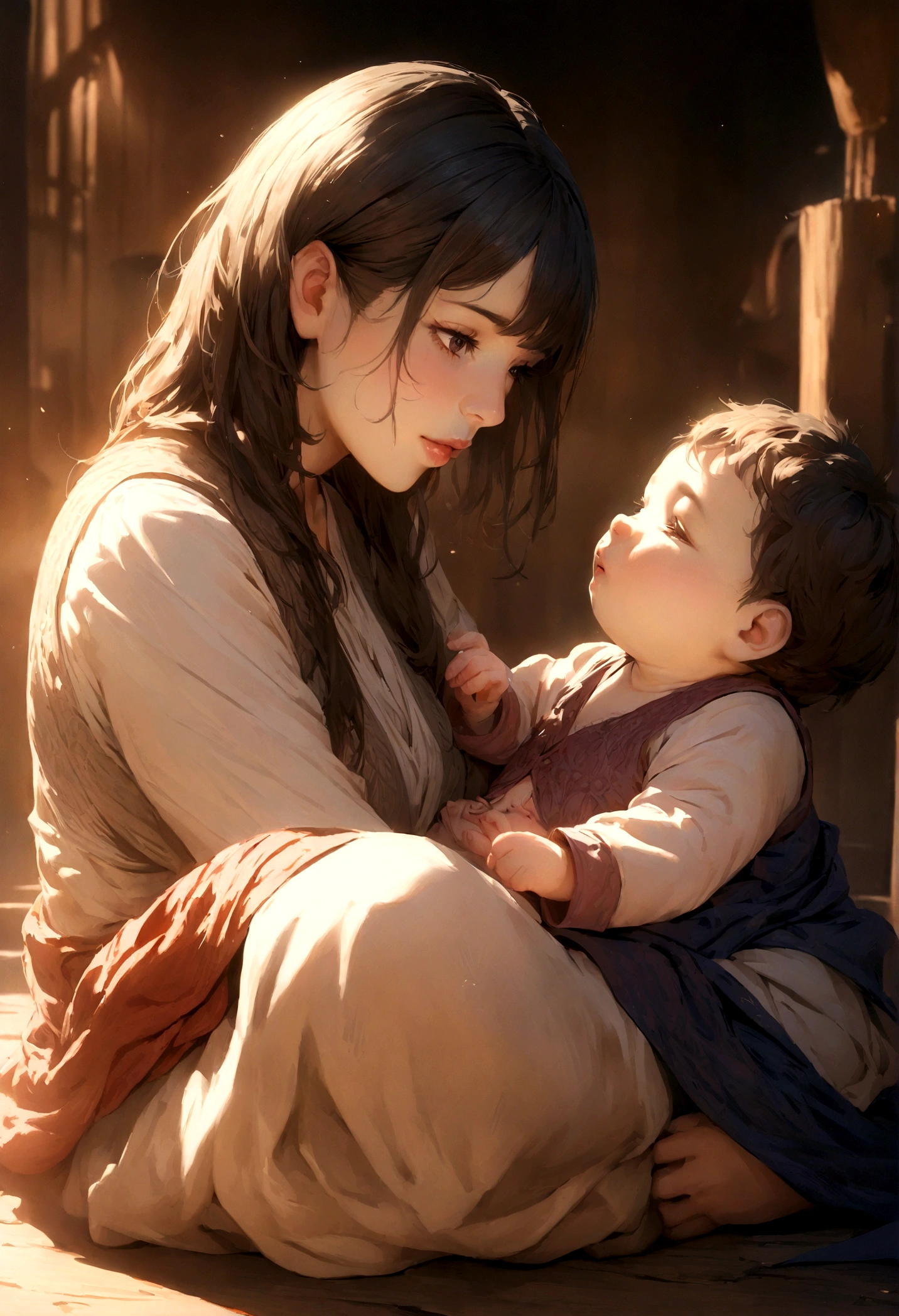 a woman sitting on the floor with a , anime style, makoto shinkai art, (makoto shinkai), (makoto shinkai), accurate depiction, beautiful detailed eyes, beautiful detailed lips, extremely detailed face, long eyelashes, intricate detailed clothing, warm lighting, soft colors, detailed background, cinematic composition, subtle emotional expression, delicate brushstrokes, vibrant colors, masterpiece, best quality, 8k, high res, photorealistic