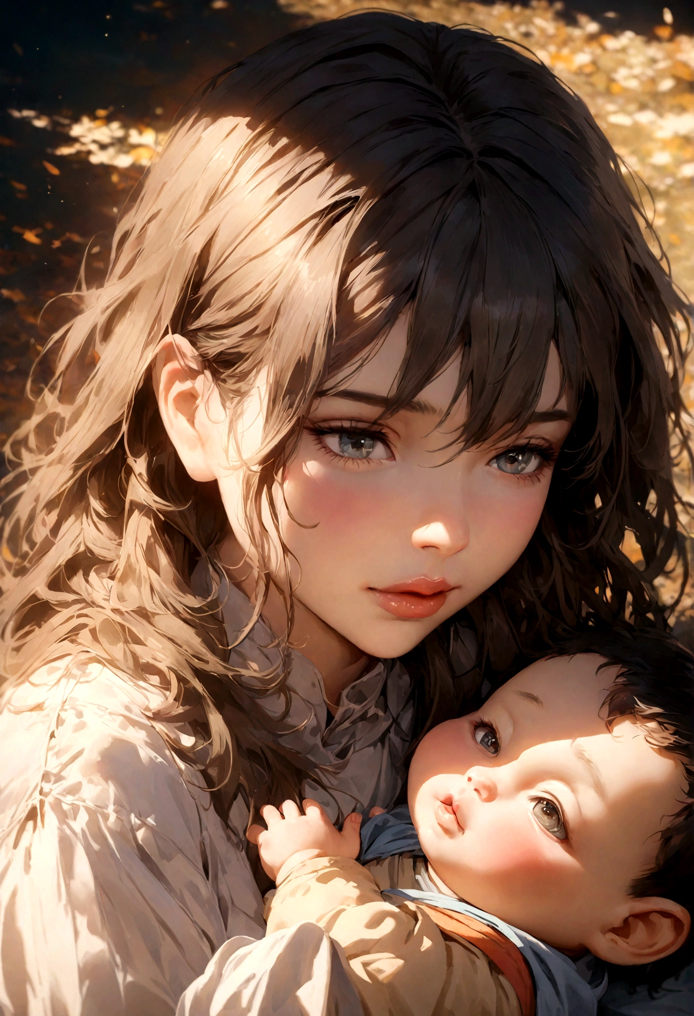 a woman sitting on the floor with a , anime style, makoto shinkai art, (makoto shinkai), (makoto shinkai), accurate depiction, beautiful detailed eyes, beautiful detailed lips, extremely detailed face, long eyelashes, intricate detailed clothing, warm lighting, soft colors, detailed background, cinematic composition, subtle emotional expression, delicate brushstrokes, vibrant colors, masterpiece, best quality, 8k, high res, photorealistic