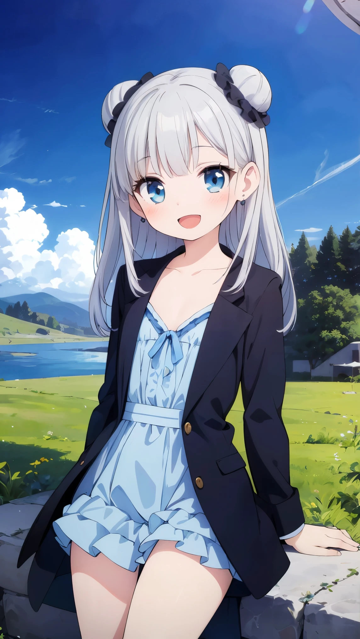 (8k, RAW photo, best quality, masterpiece, highres, absurdres, ultra detailed:1.3), (Photography, realistic, photo-realistic:1.4), (beautiful natural lighting, beautiful deatailed shadow, beautiful detailed glow :1.4),  atmospheric,

BREAK 1 beautiful girl,,(kawaii:1.5),(Chibi:0.5),(cute:2),(Loli:2),(5 year old girl),(flat chest:1.65), (A detailed eye,Tsuriformes:1.2),(Silver hair,Long hair in a bun,Deco:1.8), star eye silhouette, (long eyelashes, Double eyelids:1.2), cleavage, ,Swaying udder, Clear skin, Beautiful skin, Shy, Erect ,Clear skin, Beautiful skin, Shy, gleaming skin,(:d,blush:1.25), 


BREAK //Character
1girl,
BREAK
//Fashions 
Elegant Minimalist,
Top, Combine a pale tone wide long skirt, such as a soft beige or pastel blue, with a fitted, high-neck, sleeveless top in a matching or complementary shade, A simple, ribbed knit top can add texture while keeping the look sleek and minimalist,
BREAK
Accessories, Keep accessories simple with a pair of stud earrings, a delicate bracelet, and a minimalist watch, Opt for nude or pale-colored ballet flats or pointed-toe loafers for a refined touch,
Layering, For added sophistication, layer with a tailored, cropped blazer or a fitted trench coat in a neutral color, Style your hair in a sleek bun or straight, polished look, and choose natural makeup with a focus on glowing skin,
BREAK ,(Sitting on the riverside, grasses, stone, scenery, shining river, prism, light particles:1.4),

BREAK wakame,wakame,wakame,(cowboy shot, from front:1.4),  BREAK manga illustration,manga style, 