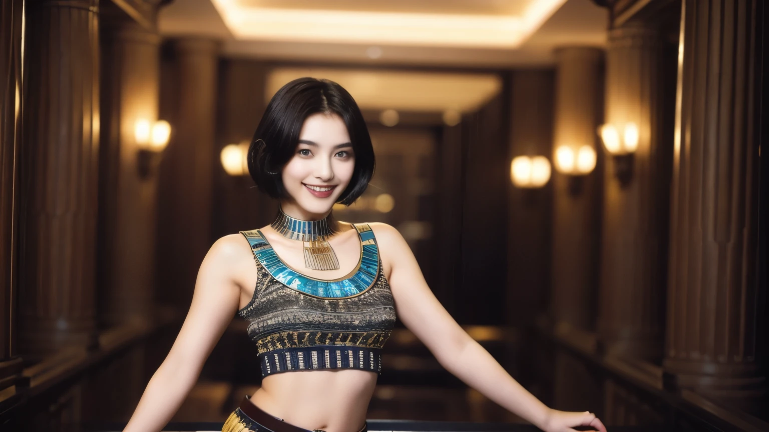 241 20-year-old female, short hair,A kind smile, lipstick, Egyptian civilization, Waist belt