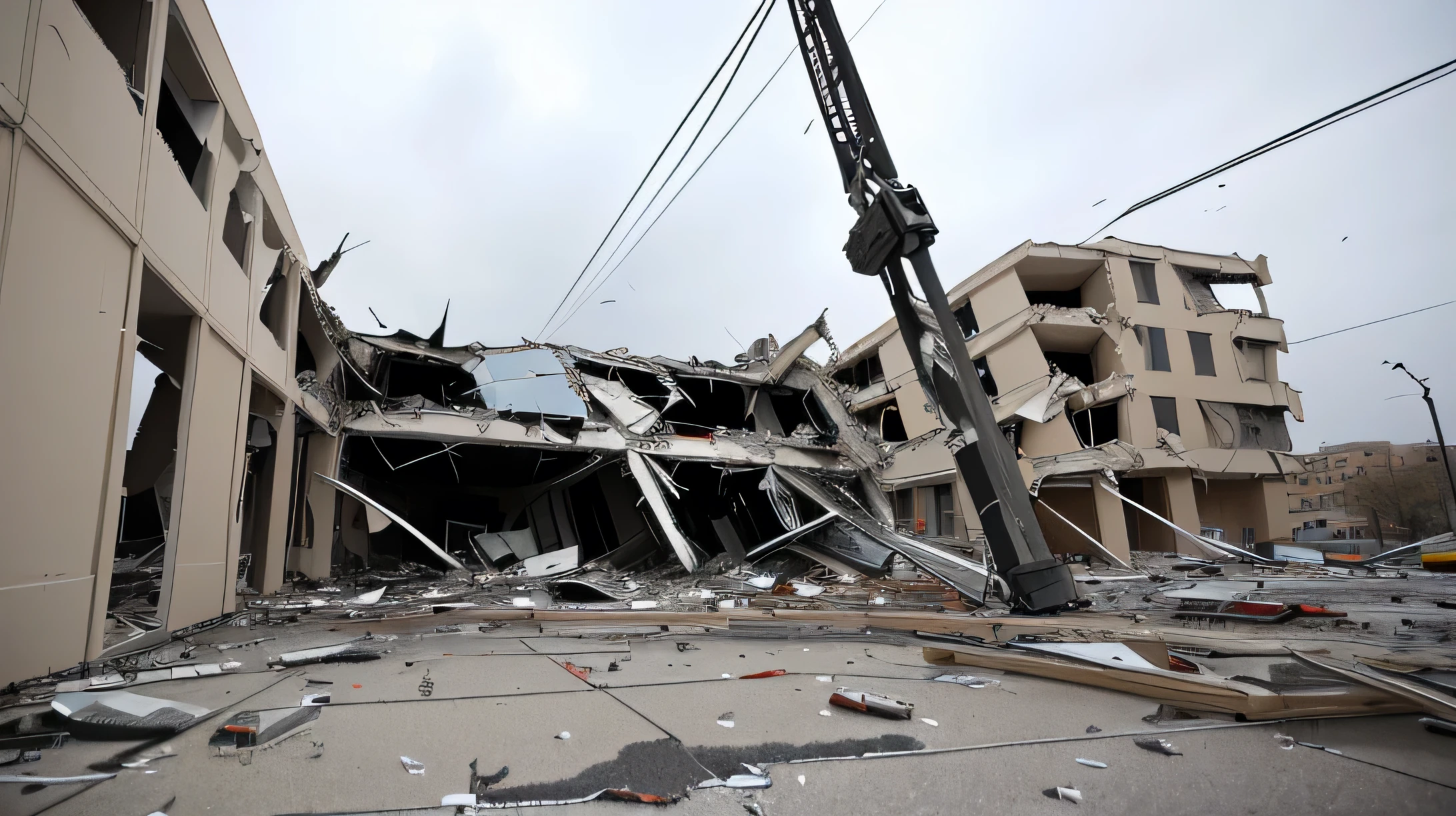 The building was hit hard, damaged structures, detailed structure, The antenna is broken, Very strong wind, Cracked Steel, battle damage, shattered abstractions, shattered wall, crack, Close-up photos, damage, damaged buildings, collapsed ceiling, Abstract details, random details, Furniture damage, Some edges are missing