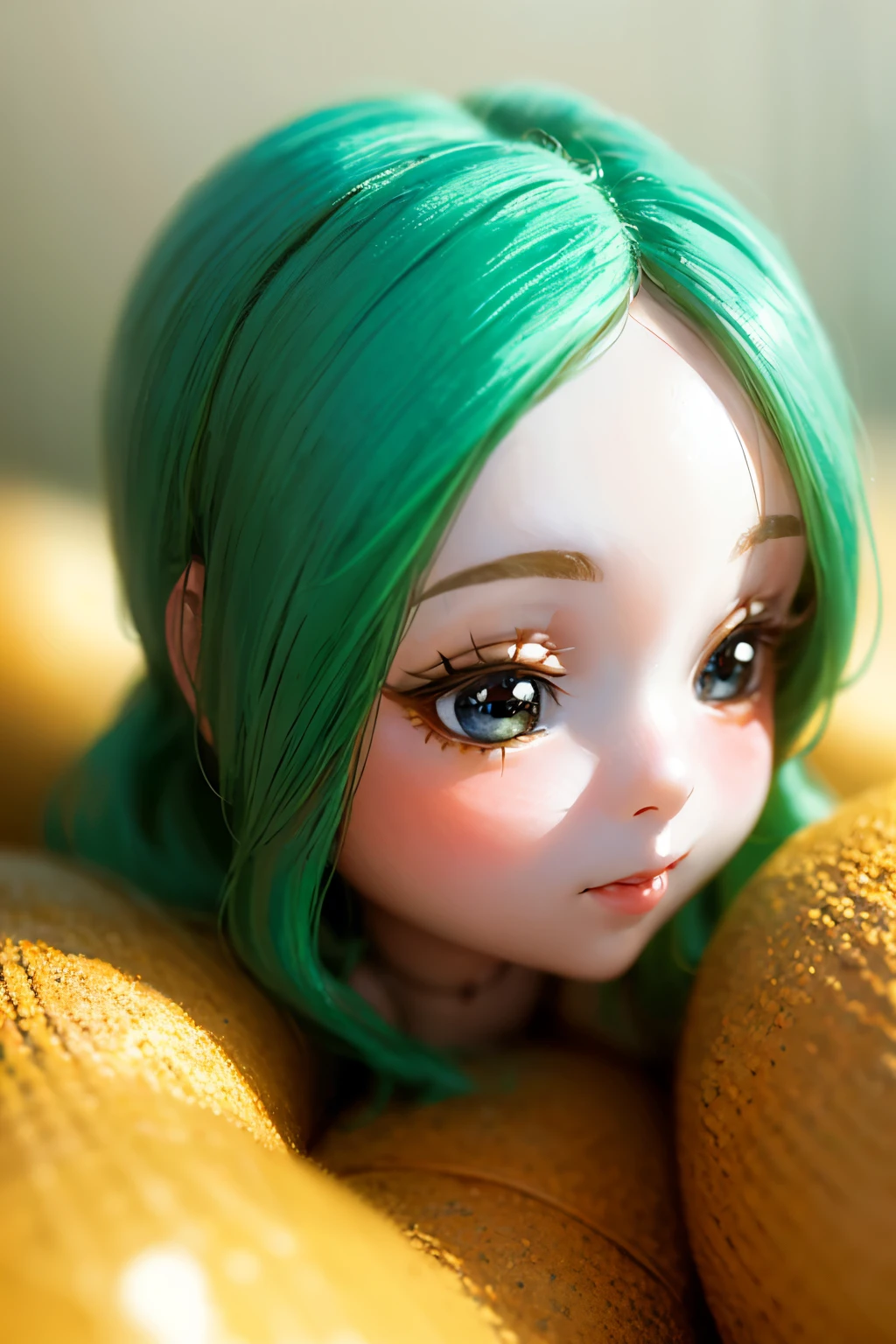 Photorealistic、Chibi Girl Doll（Apple-themed clothing、Have a magic wand、smile）,8k, photorealistic, beautiful detailed eyes, beautiful detailed lips, extremely detailed face and skin, intricate details, vibrant colors, natural lighting, pastoral, serene, tranquil, cozy, cute, adorable, kawaii