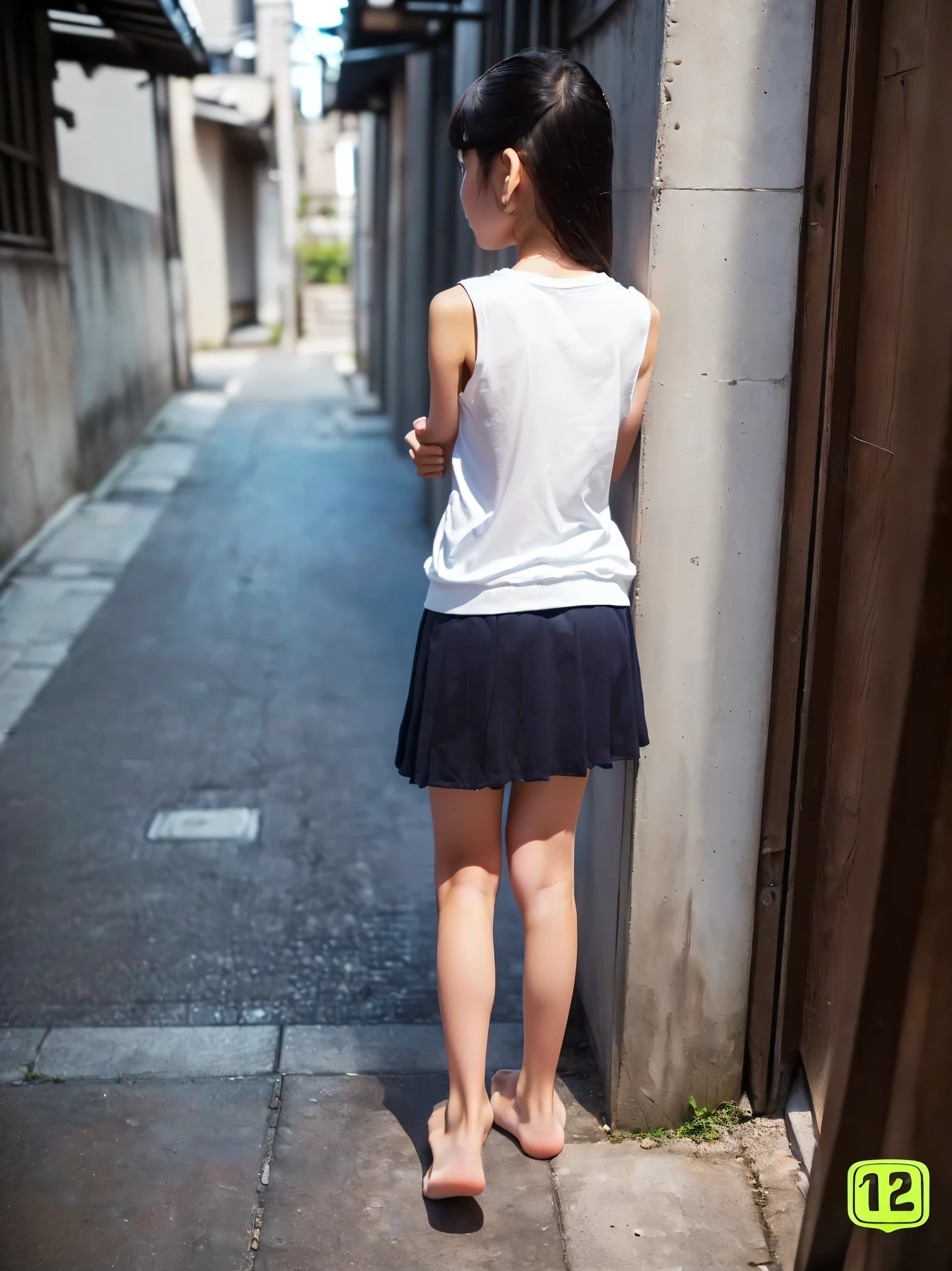 ((Full body:1.2,Voyeur from the side:1.2,from a distance:1.2)),1 Japanese girl,(Very beautiful 10 year old girl:1.4),(kneeling),(arms behind back:1.9),slut:1.2,slim body shape,Anguished expression,from below,realistic,best quality,ultra-detailed,high resolution