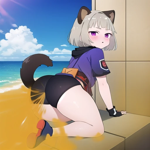 ((masterpiece)),(highest quality),Official Art,extremely detailed CG,unity 8k wallpaper,ultra detailed,A lighthouse のsuperior a cliff by the sea,One girl,alone,superiorper body,(Portraiture:1.2),View Viewer,,,leaf_のsuperior_head,Toeless_footwear,short_hair,animal_Food,Counterfeit_tail,Japanese_Clothes,gray_hair,Counterfeit_animal_ear,raccoのsuperior_ear,Fingerless_gloves,black_gloves,前hair,raccoのsuperior_tail,black_scarf,purple_eye,short_sleeve,dull_前hair,black_footwear,Food_superior,Women stink,fart,Turn your buttocks here