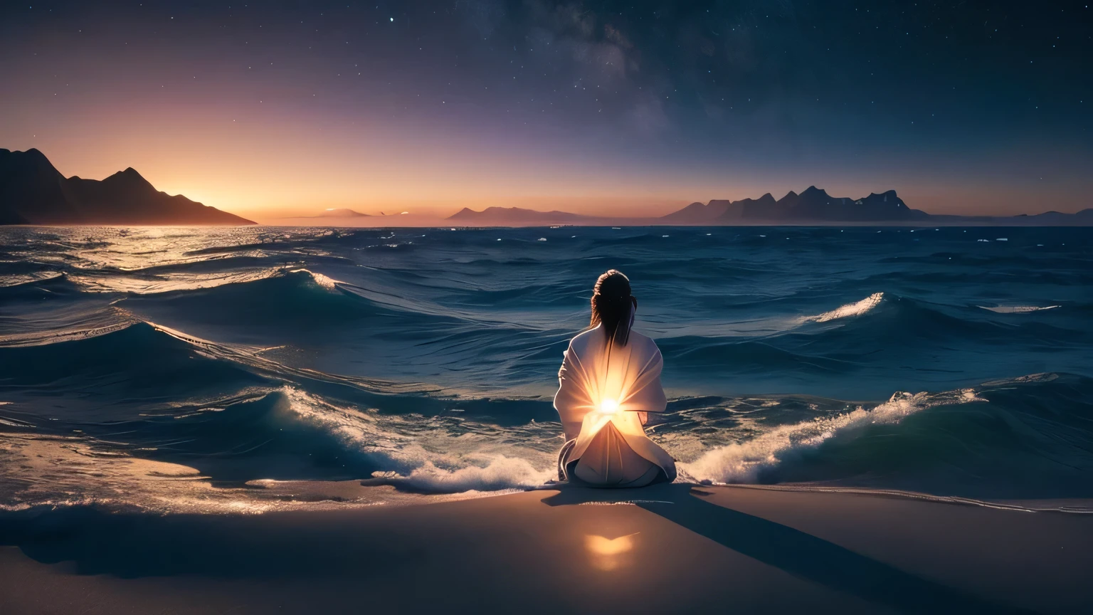 With the Jedi、Meditate deeply on distant worlds.、Embark on a space meditation journey. Imagine a serene landscape with a beautiful ocean as far as the eye can see.., Reflecting the shining moon in the night sky. The air is like a Jedi, An otherworldly serenity。, Wearing a robe that ripples like the surface of water, Finding quiet in a vast space.

Jedi sitting in classic meditation pose, The ocean world spreads out below., Revealing the gentle ebb and flow of alien tides. The soft glow of a distant galaxy lights up the atmosphere, Casting a fantastic hue on the horizon.

Learn about the Jedi&#39;s connection to the Force, In harmony with the earth&#39;Renewable Energy. Witness the rhythmic movements of the Jedi&#39;Breathing in sync with the gentle movements of the alien ocean。. Subtle details like the intricate design of a Jedi&#39;s lightsaber, Resonate with the heavenly beauty of your surroundings, Add layers for visual appeal.　Rear View Immerse yourself in this enchanting meditative experience。, Where the silence of the Jedi reflects the silence of another dimension.. In this video、Explore a deep connection to the Force and the cosmic wonders of an unknown planet。, A unique and immersive journey into the essence of meditation."