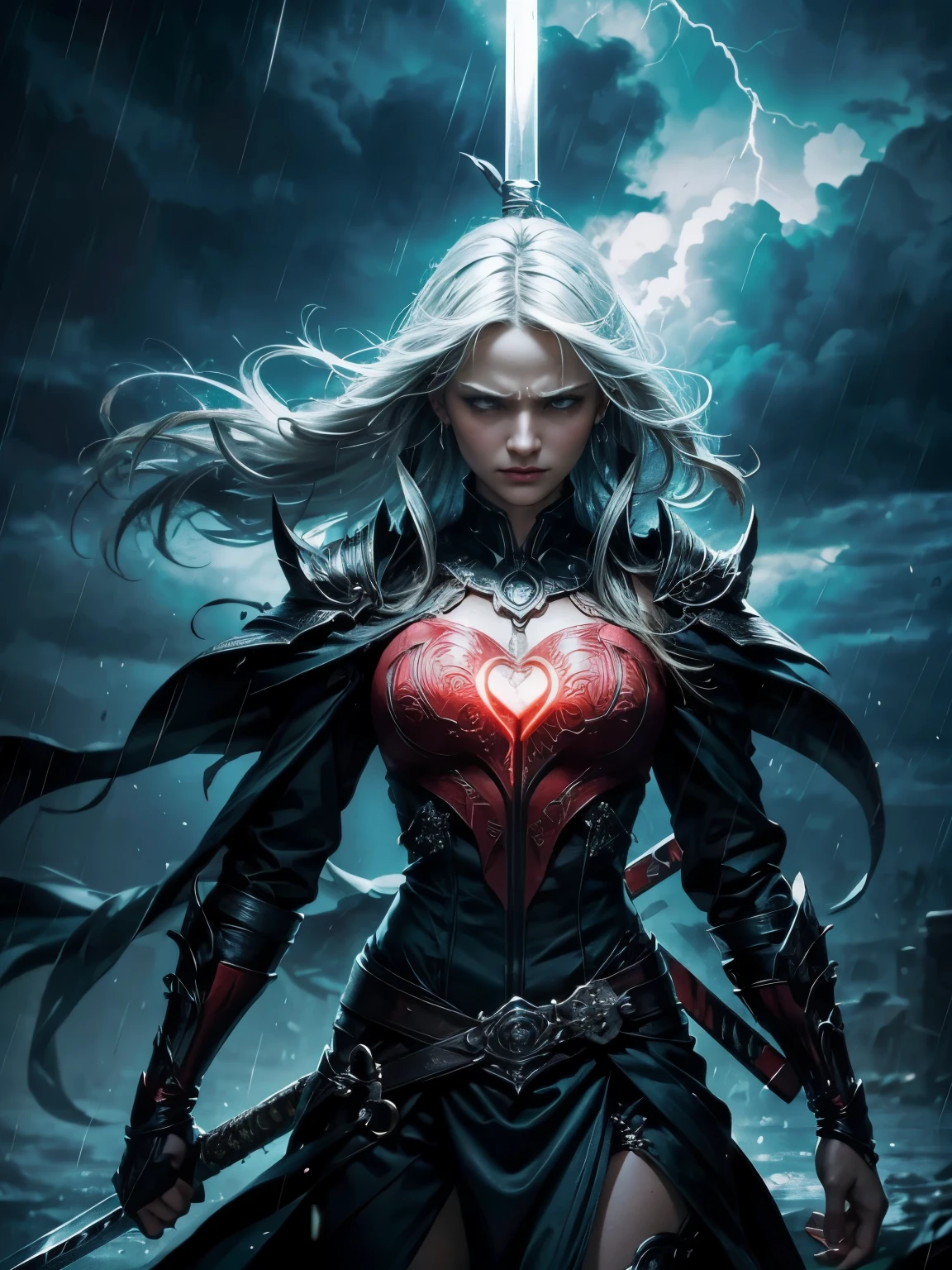 Person who looks in pain,heart,Piercing Sword,storm,rain