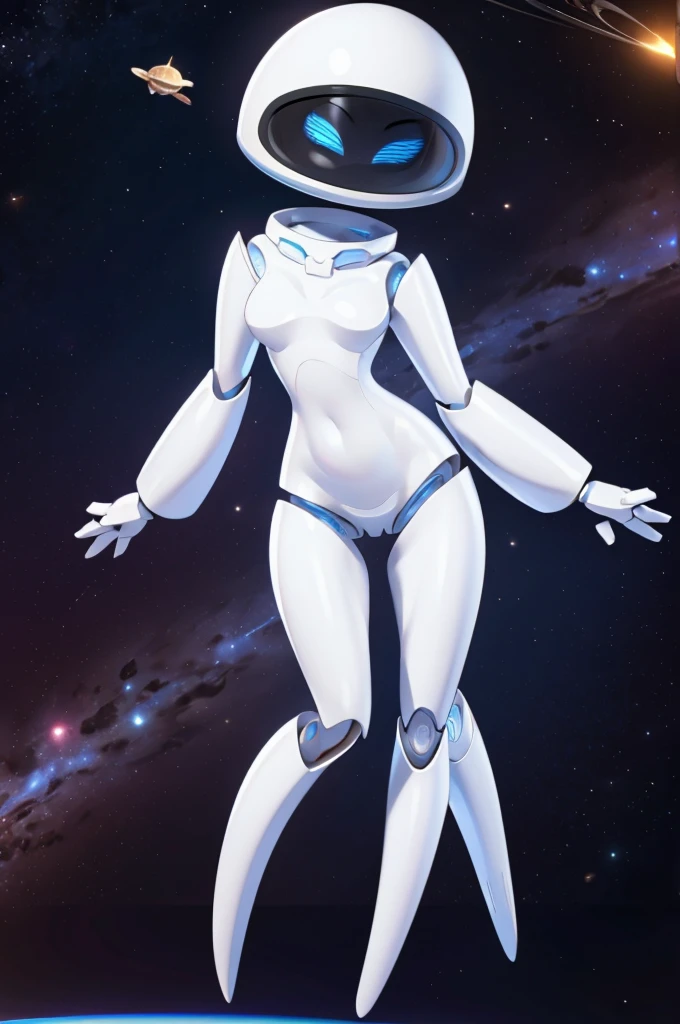 eve, , blue eyes, No mouth, White skin ,Screen surface, looking at the audience, full-body shot, floating, Stars and space, high quality, masterpiece, pudendum,vagina