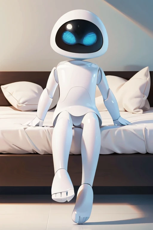 blue eyes, No mouth, White skin ,Screen surface, looking at the audience, full-body shot, Lying in bed, high quality, masterpiece, Feet facing the camera,show foot