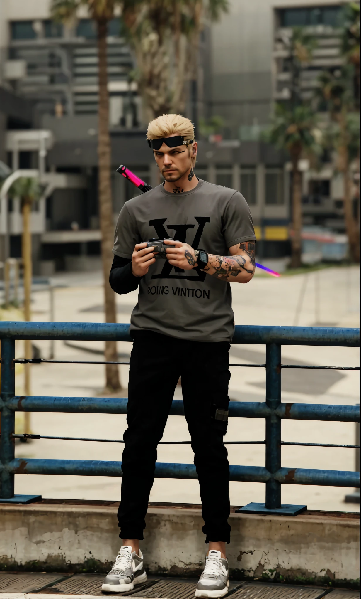 In the hallway there is a man in a mask and a gun, bank heist movie, stealth suit, 3 D rendered character art 8 K, cyberpunk street thug, bank robbery movie, avant-garde teen assassin, security agent, Jetstream Sam from Metal Gear Solid, bank robbery, Metal Gear solid style, badass anime 8 K, background of Resident Evil game, video game characters, money grab