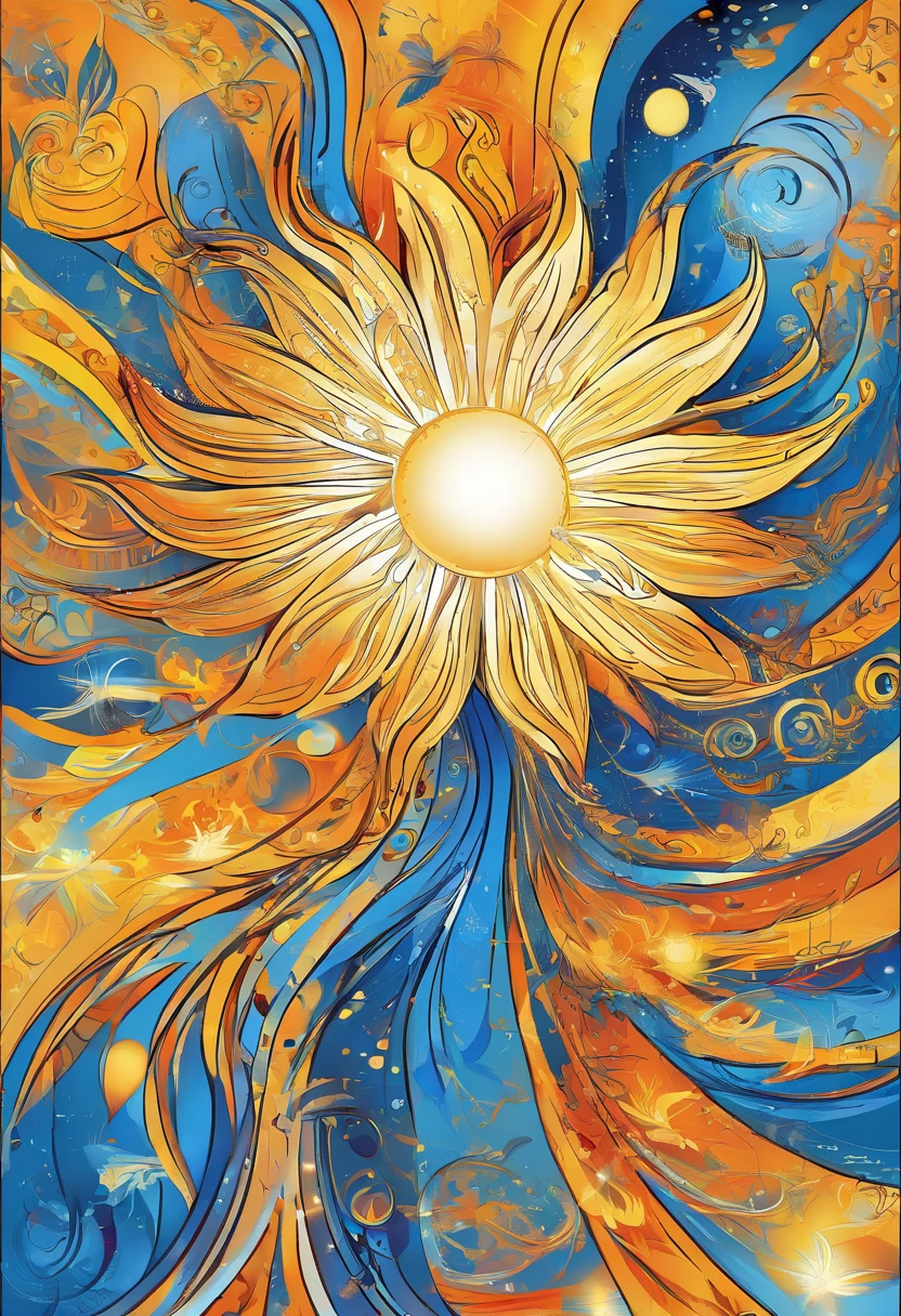 Anthropomorphic sun,Dazzling golden glow,blue sky,Mysterious Otherworld,Amazing view,The best healing.