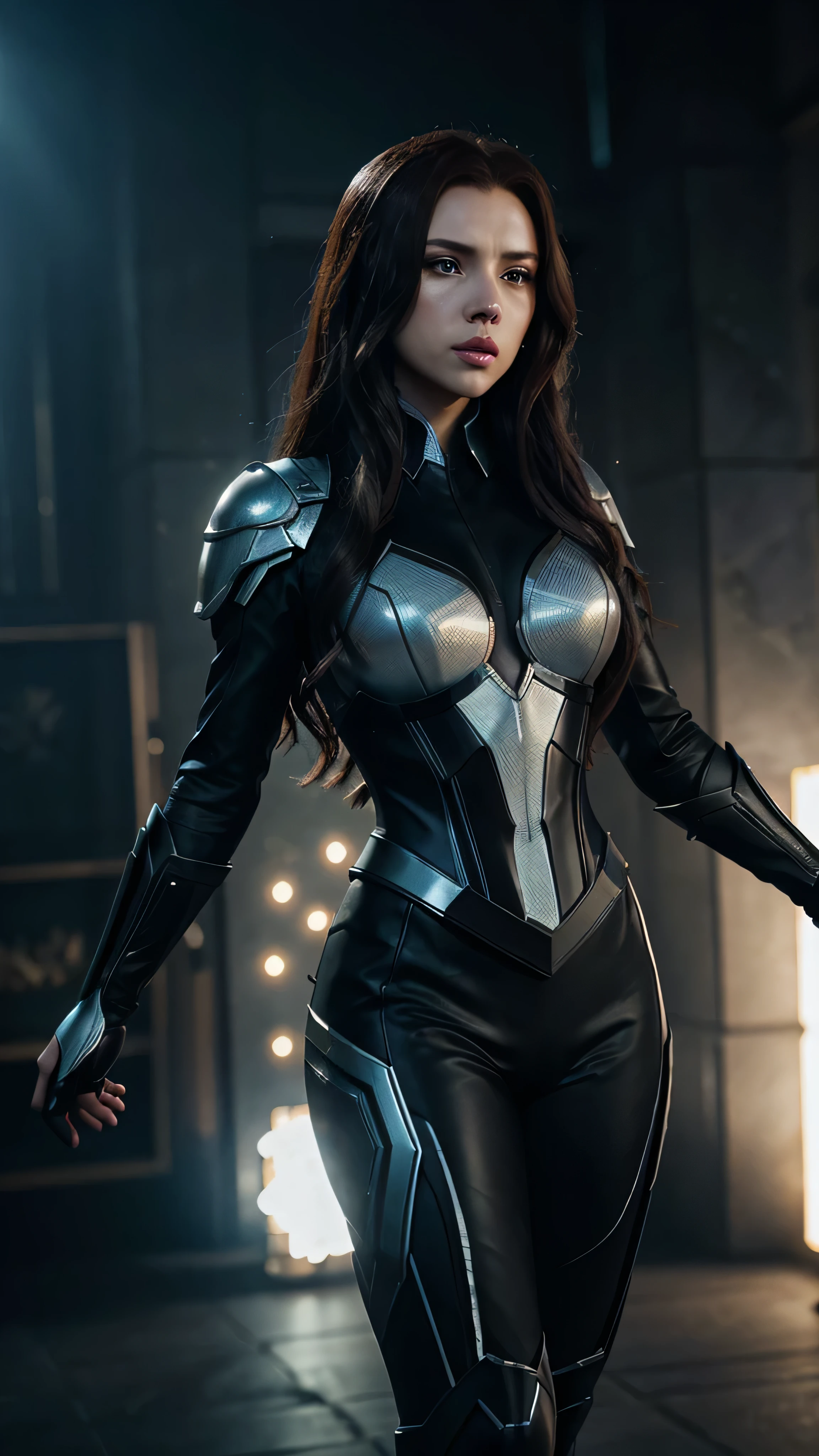 Epic Characters and Mesmerizing League of Legends Splash Art Masterpieces from ArtStation、The enigmatic Black Widow is featured in a trending piece。In the long, flowing hair、The rhythmic wavy patterns are carefully drawn、Adds a mysterious charm。This image shows him in a sparkling white armored suit.、Proof of quality full-body detailing。The delicate play of light and shadow creates a super-realistic 8K CG experience.、Immerse your audience in the heart of the action。The exquisite facial features、Combined with perfect lighting、Highlight the dramatic shadows that accentuate her figure、This further highlights her captivating presence.。Scarlett Johansson&#39;s face details