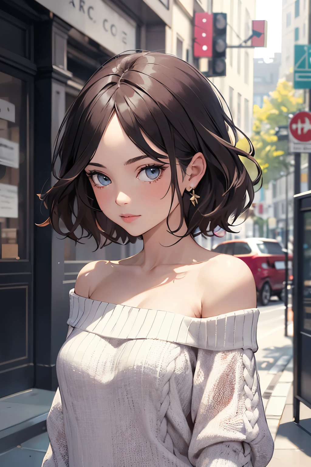((best quality)), ((masterpiece)), (detailed), 1girl, off-shoulder sweater,