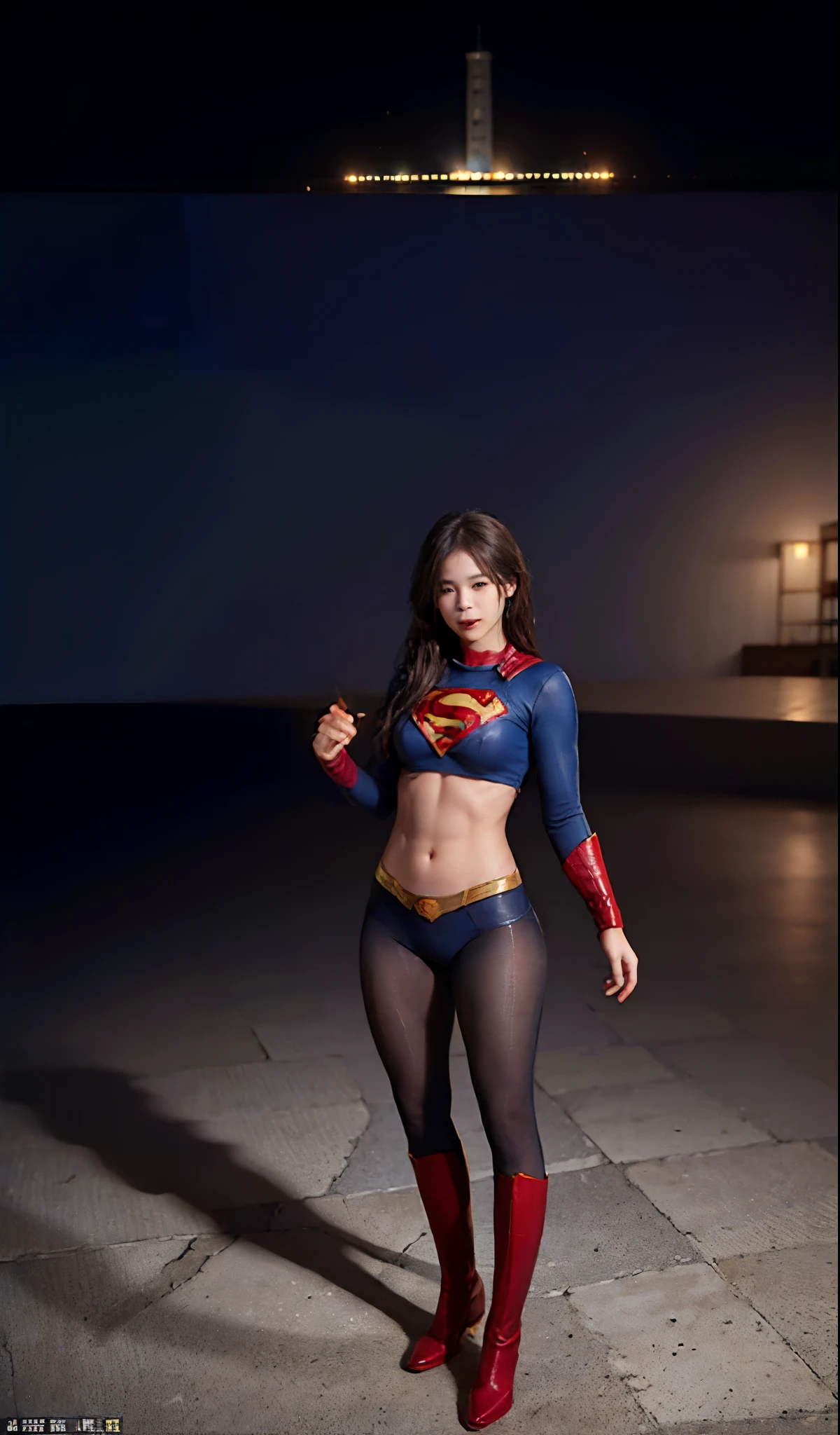 No background、(((Beautiful legs in black tights.)))、(((Legally express the beauty of your smile)))、((((Make the most of your original images)))、(((Supergirl Costume)))、(((Beautiful boyish hairstyle)))、(((suffering)))、(((Please wear black tights....、Be sure to wear red boots)))、((Best image quality、8k))、((highest quality、8k、masterpiece:1.3))、(((Preserve background )))、Sharp focus:1.2、Beautiful woman with perfect figure:1.4、Slim Abs:1.2、Wet body:1.5、Highly detailed face and skin texture、8k