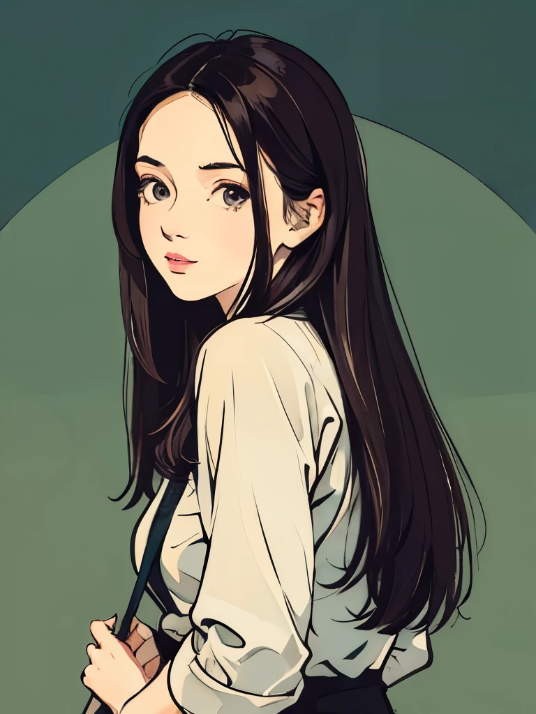 Illustration of a young woman looking back