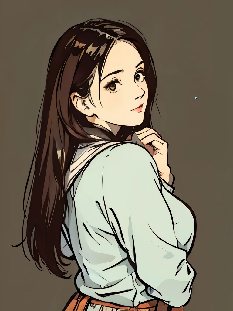 Illustration of a young woman looking back