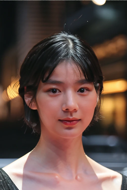 Random Pause, Mix 4, (8k, Original photo, highest quality, masterpiece: 1.45), (Actual, real: 1.37), Skinny Japanese woman, One girl, Charm, City view, night, rain, Wet, Professional Lighting, Photon Mapping, Radio City, Physically Based Rendering, Gradient black hair, Short Curly Hair, good looking, girl, T-Shirts, High resolution, 1080p, (Clear Face), (Detailed facial depiction), (Detailed description of the hand), (Exquisite CGI), Extreme light and shadow, Messy Hair, Lots of details, (Exquisite facial features), (highest quality photos), (Beautiful Eyes), Look in front of you, Thin clavicle,