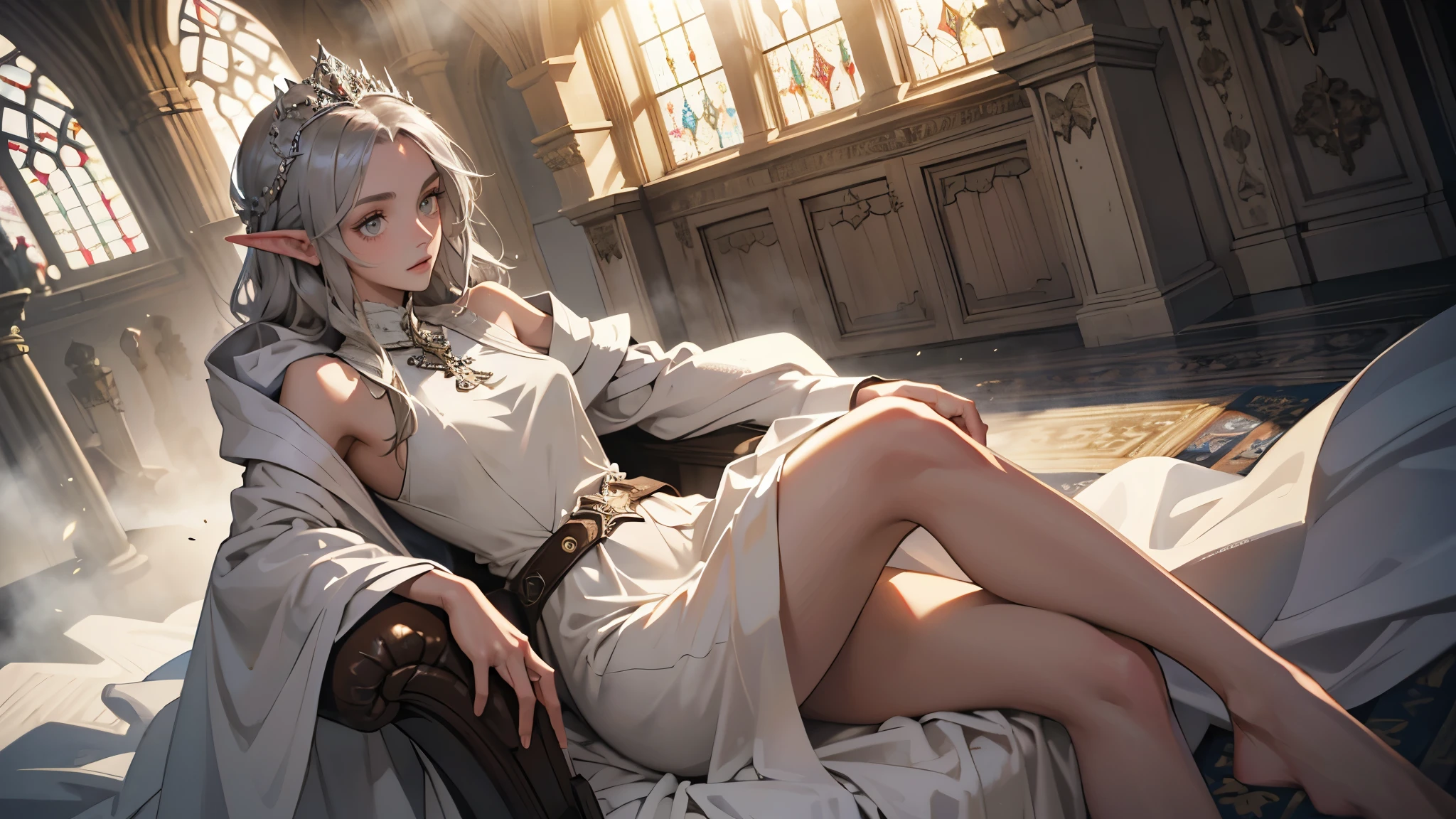 A naked young woman gray hair in Rococo Style Sofas