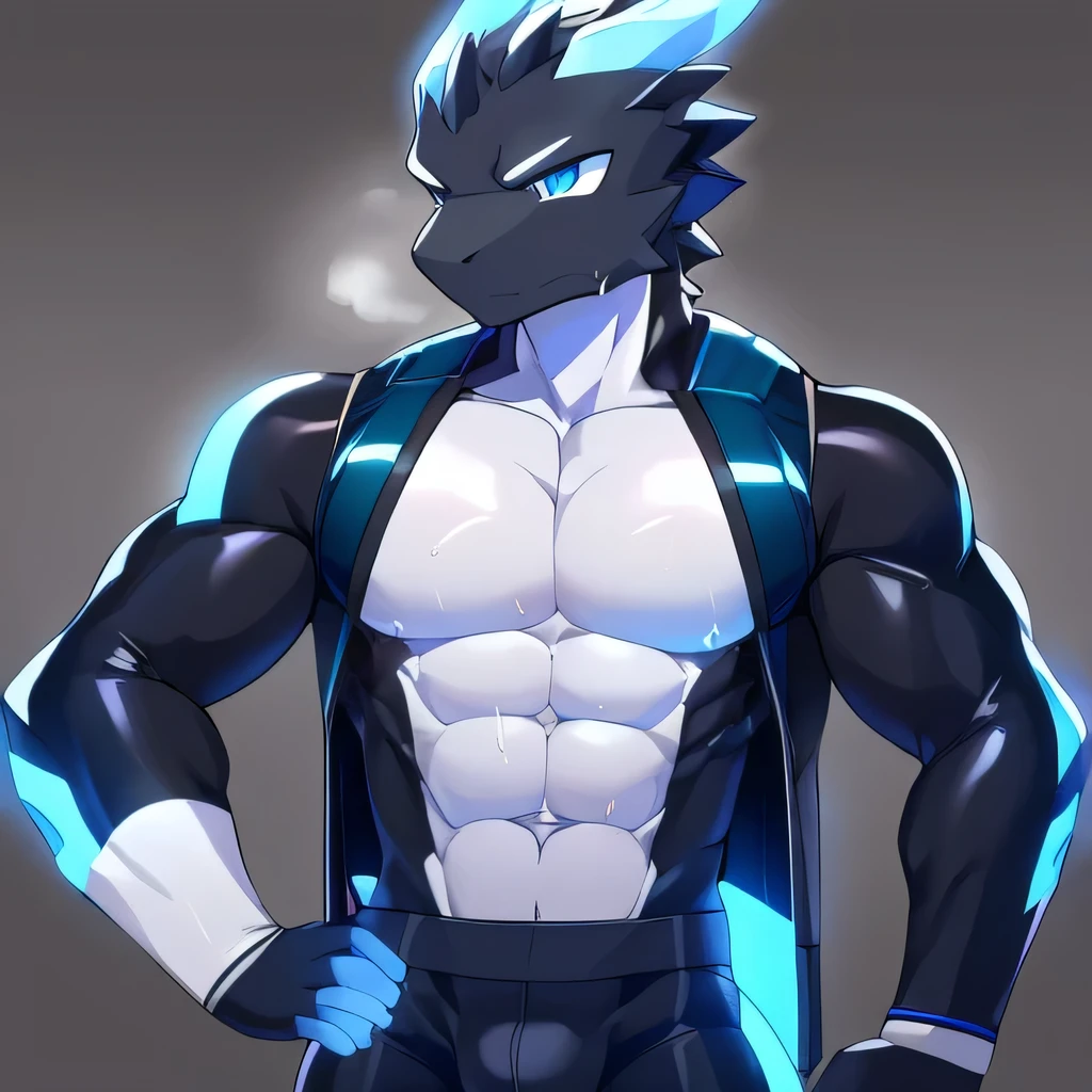 Thin macho western black dragon abs Hollow abs body suit thick arms chest rig 、sweaty skin glow profile Wearily short of breath Chemo shota
have a blue eyes Tired look Glowing abs Deep abdominals jacket profile