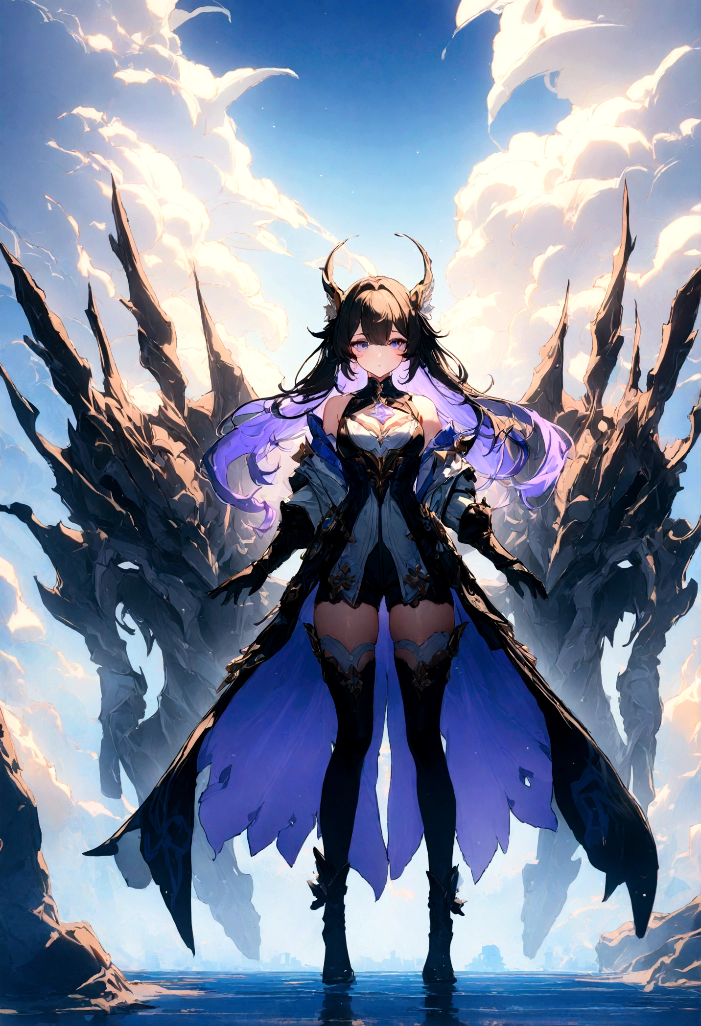yoshida akihiko, 1girl, bravely default: flying fairy, bravely default \(series\), Nier, final fantasy, grey eyes, wings, tiara, plum hair color