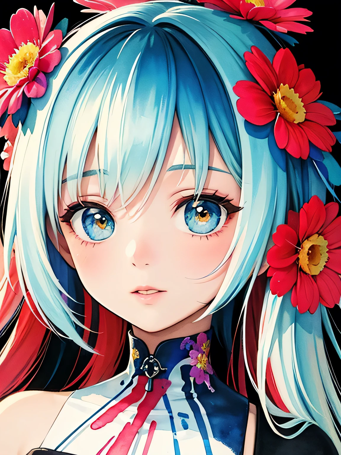 Black Star Red and White Style、(((stylish fashion))), 8K Quality、Intense watercolor, Detailed watercolor art, Watercolor splash, Surreal, avant-garde pop art, Beautiful and expressive paintings, Beautiful artwork illustration, Very colorful tones, wonderful, Cool beauty, highest quality、Official Art, Vector art, Stylish design, (((The most beautiful girl))), (((highest quality))), HDR, ((detailed)), (((Doodle Art)), ((masterpiece)), ((Super detailed)), (((Colorful flowers))),(((Stylish))),