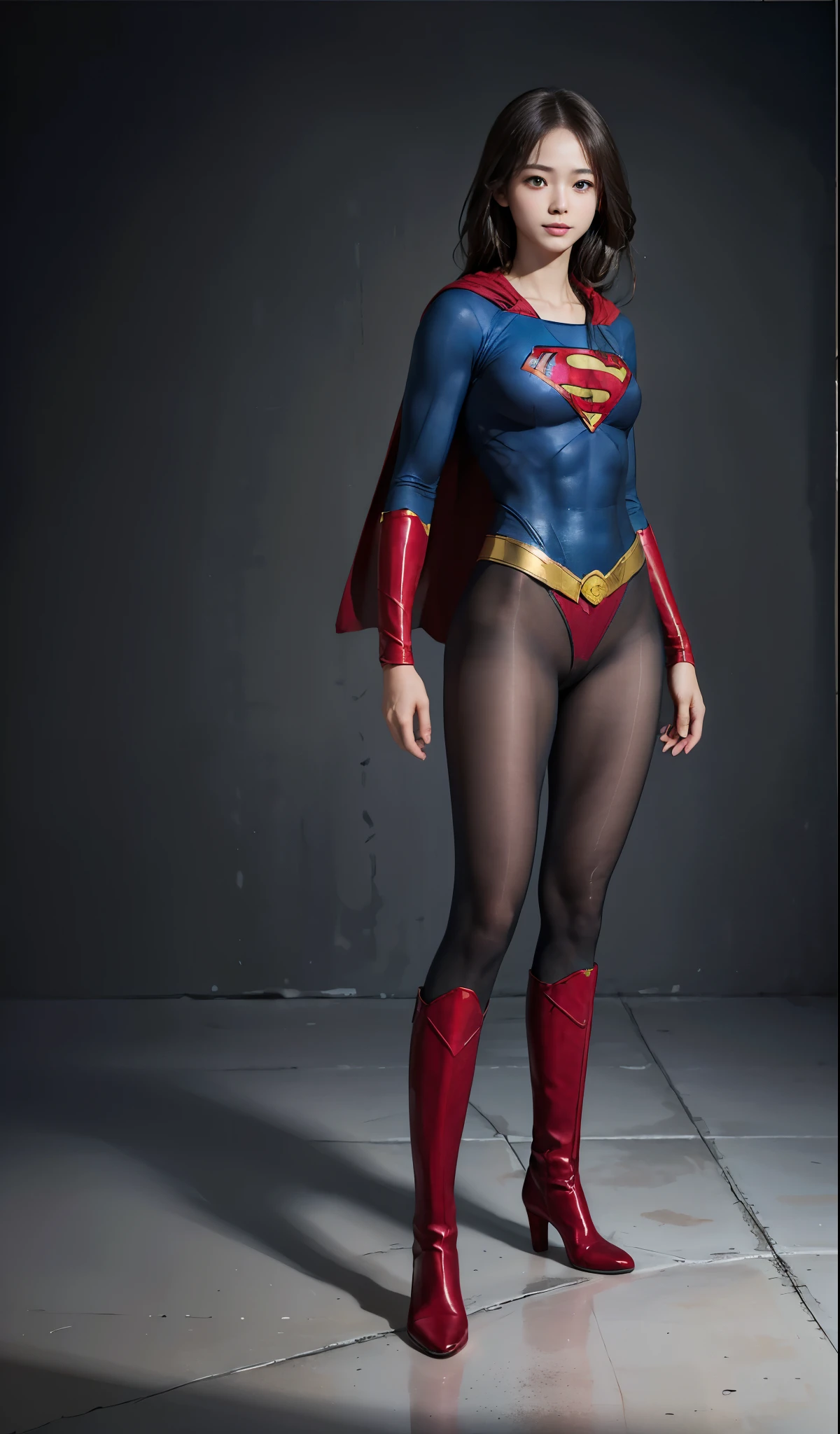 No background、(((Beautiful legs in black tights.)))、(((Legally express the beauty of your smile)))、((((Make the most of your original images)))、(((Supergirl Costume)))、(((Beautiful boyish hairstyle)))、(((suffering)))、(((Please wear black tights....、Be sure to wear red boots)))、((Best image quality、8k))、((highest quality、8k、masterpiece:1.3))、(((Preserve background )))、Sharp focus:1.2、Beautiful woman with perfect figure:1.4、Slim Abs:1.2、Wet body:1.5、Highly detailed face and skin texture、8k
