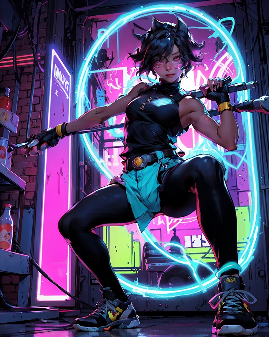 a woman sitting on top of a box next to a cat, artstyle : ilya kuvshinov, shiny colorful, sexy girl wearing shorts, black jeans, medibang, characters merged, anime like