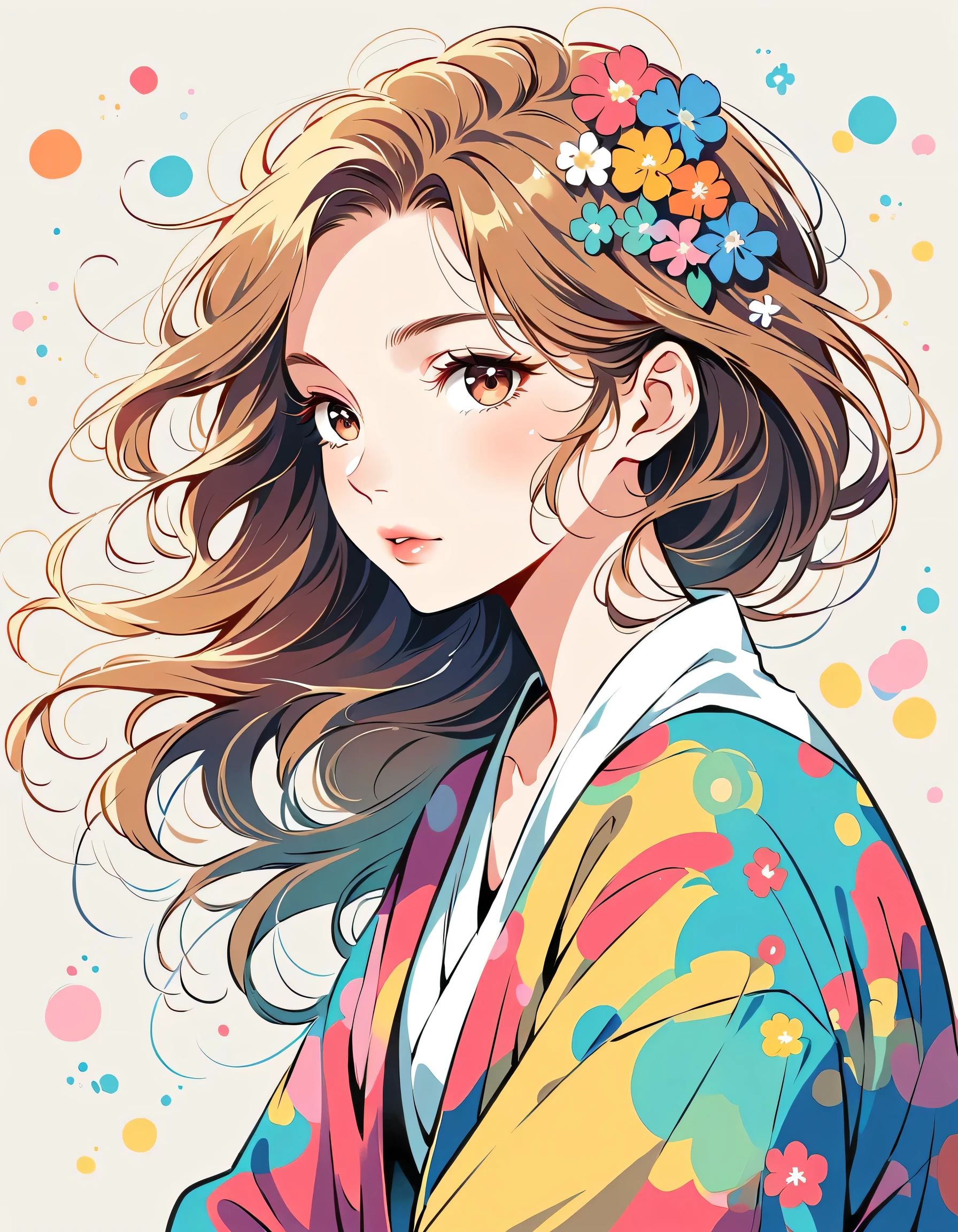 Mai Yoneyama Style、The most beautiful girl of all time、Lips in Love、Colorful flowers、Simple line initials、Abstract art、Urban Background