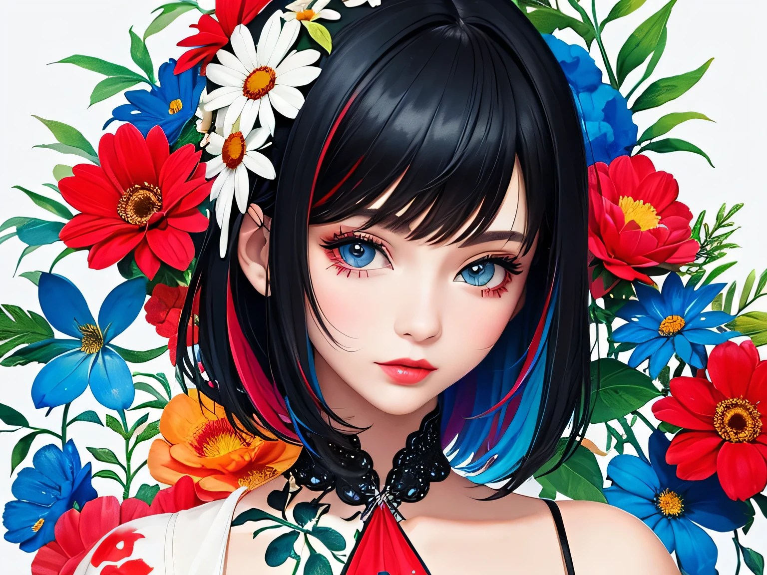 Black Star Red and White Style、(((stylish fashion))), 8K Quality、Intense watercolor, Detailed watercolor art, Watercolor splash, Surreal, avant-garde pop art, Beautiful and expressive paintings, Beautiful artwork illustration, Very colorful tones, wonderful, Cool beauty, highest quality、Official Art, Vector art, Stylish design, (((The most beautiful girl))), Lips in Love, (((highest quality))), HDR, ((detailed)), (((Doodle Art)), ((masterpiece)), ((Super detailed)), (((Colorful flowers))),(((Stylish))), Harbor View Hill