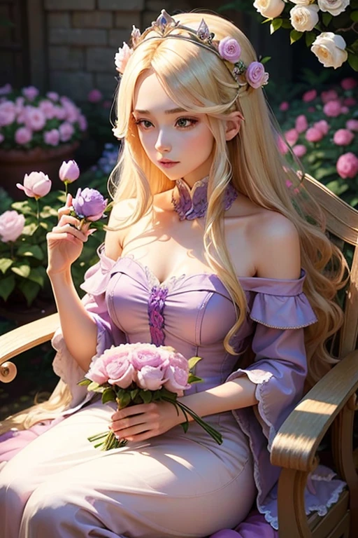 Barbie stands in a flower field looking up,lamp lights,purpleish color,complexdetails,ultra-delicate,dream magical,magical