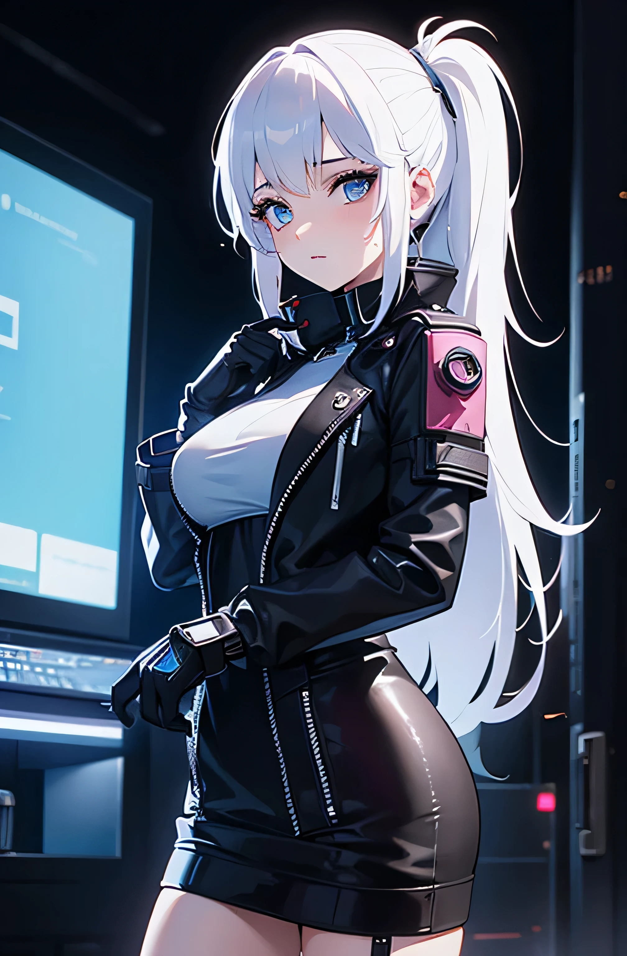 Best quality, une fille, tenue sexy moulante, beau cul, beaux seins, cyberpunk, la nuit, il neige