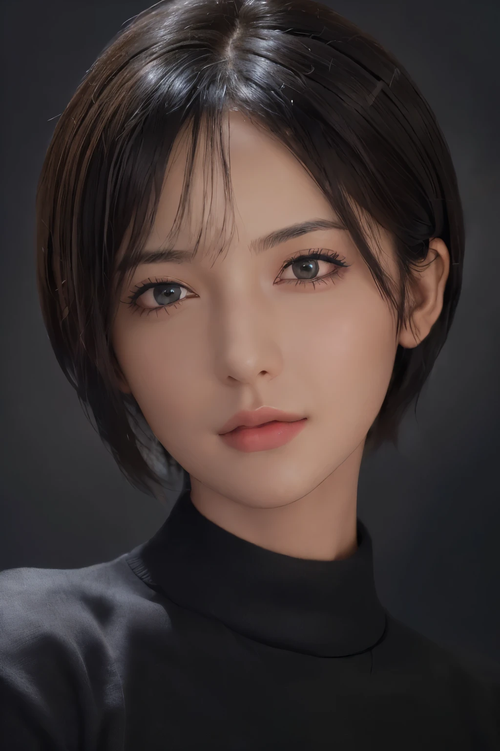 (masterpiece:1.3), (8k, photorealistic, RAW photo, best quality: 1.4), (1girl), beautiful face, (realistic face), (black hair, short hair:1.3), beautiful hairstyle, realistic eyes, beautiful detailed eyes, (realistic skin), beautiful skin, (sweater), absurdres, attractive, ultra high res, ultra realistic, highly detailed, golden ratio