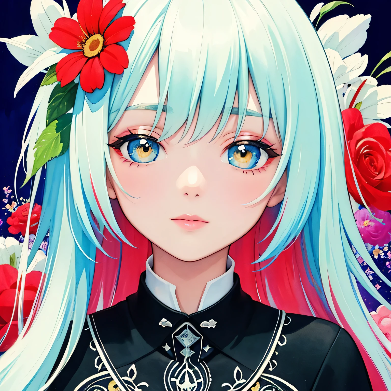 Black Star Red and White Style、(((stylish fashion))), 8K Quality、Intense watercolor, Detailed watercolor art, Watercolor splash, Surreal, avant-garde pop art, Beautiful and expressive paintings, Beautiful artwork illustration, Very colorful tones, wonderful, Cool beauty, highest quality、Official Art, Vector art, Stylish design, (((The most beautiful girl))), (((highest quality))), HDR, ((detailed)), (((Doodle Art)), ((masterpiece)), ((Super detailed)), (((Colorful flowers))),(((Stylish))),