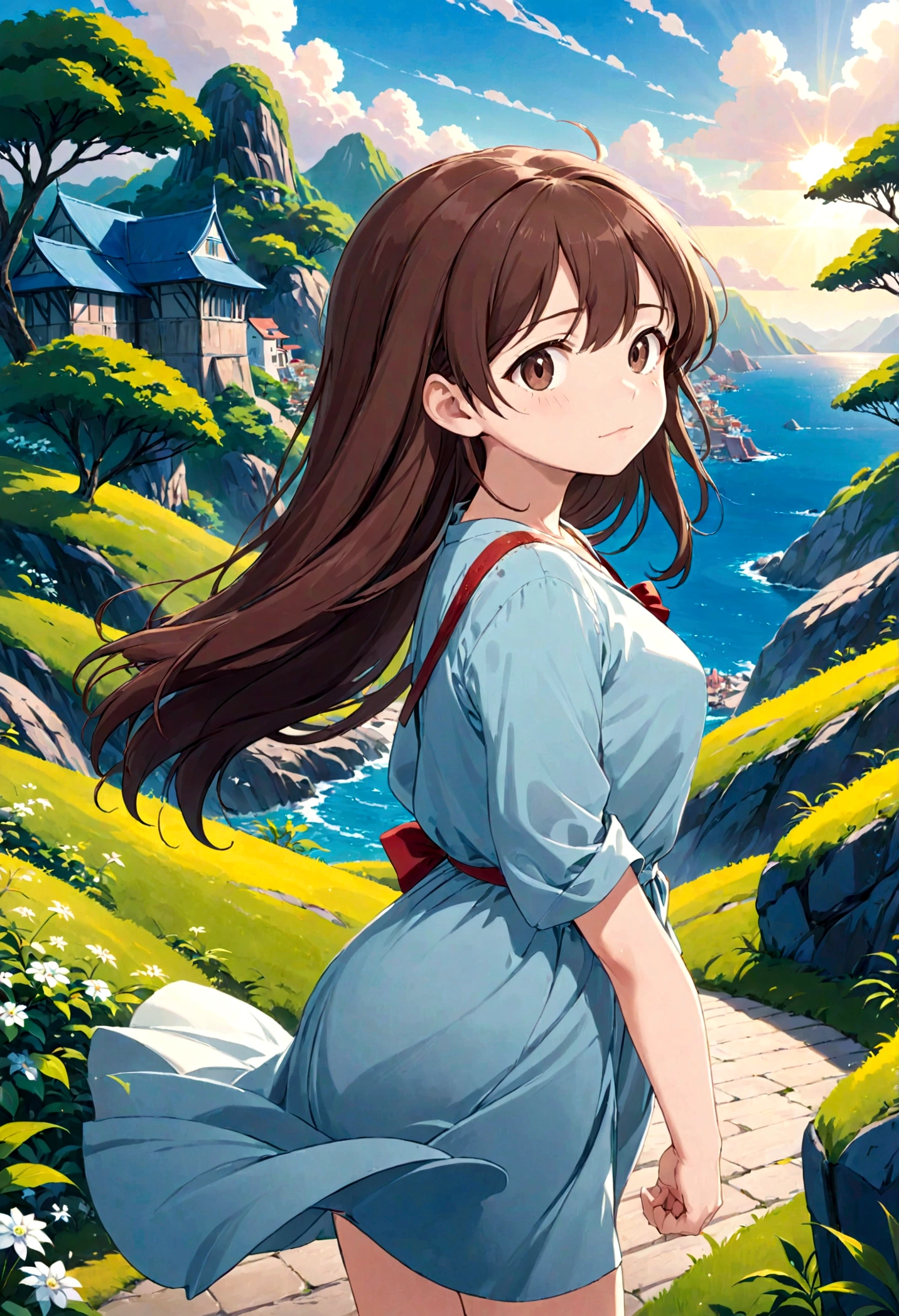 Low - Angle、Long skirt、強WindでHolding the flipping skirt with your hand、強WindでWhite cotton pantiesが見えている、:((Holding the flipping skirt with your hand))Low - Angle8Kで、highest quality、masterpiece、Ultra-detailed、Ultra-high resolution、Anime Style、1. High school girl、強Wind、((Holding the flipping skirt with your hand))、(impatient)White cotton panties:1.5), (Wind:1.25), (highest quality:1.0), (masterpiece:1.0), (Ultra-fine illustrations:1.0), ネイビーブルーのLong skirt、
、Lined、