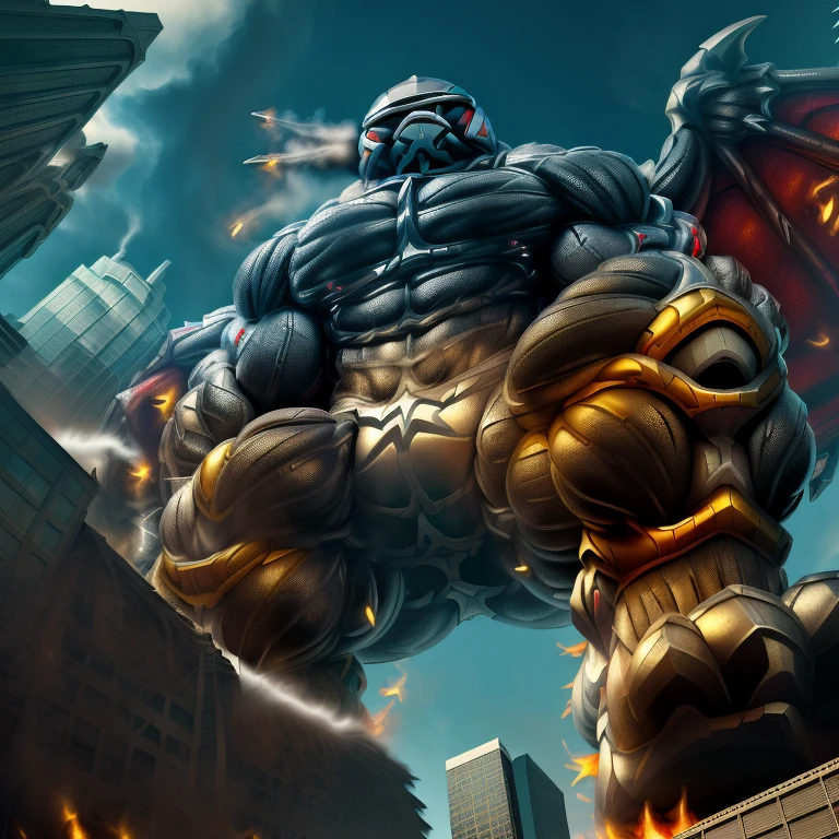 (masterpiece. official art. 8k. best quality. detailed full body. full body.)

(situation 1 : dominating LUCARIO. focus GIANT mechanical Muscular LUCARIO is trampling the CITY. macro. stomp. Low-angle perspective. emphasizing the immense size. The perspective is from below, emphasizing the sheer majesty and power of the Giant. giant art. He is much bigger than a skyscraper. Giga Giants. micro soccer field. looking down.)

(situation 2 :smoke and flames rising from the destruction in the city)

(Additional details 1: wearing a full-face helmet. high-tech bio-mecha armor. real texture material. whole body shines like metal. Wearing cyberpunk mecha. emphasizes the muscles. suit fully made of metal. intricate armor. Robotic suit. suit fully made of metal. cyborg. Powered exoskeleton with the same design as LUCARIO).

(Additional details 2: (Detailed head. Detailed Body. Detailed abs. gigantic muscles. HYPER MUSCLES. Gigachad Muscular. big muscle. pecs. triceps. traps. unusually developed muscular body. body full of huge muscles. showing off muscles. pectorales enormes. Exaggeratedly huge muscles. huge muscles. long legs.).

(Additional details 3: nj5furry, Spread wings. It has wings. White have big wings. The claws are sharp. Sharp teeth.5 toes.).