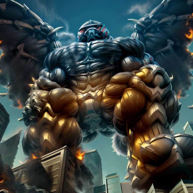 (masterpiece. official art. 8k. best quality. detailed full body. full body.)

(situation 1 : dominating cinderace. focus GIANT mechanical Muscular cinderace is trampling the soccer field. Looking down. macro. stomp. Low-angle perspective. emphasizing the immense size. The perspective is from below, emphasizing the sheer majesty and power of the Giant. giant art. He is much bigger than a skyscraper. Giga Giants. micro soccer field.)

(situation 2 :smoke and flames rising from the destruction in the soccer field.)

(Additional details 1: wearing a full-face helmet. high-tech bio-mecha armor. real texture material. whole body shines like metal. Wearing cyberpunk mecha. emphasizes the muscles. suit fully made of metal. intricate armor. Robotic suit. suit fully made of metal. cyborg. Powered exoskeleton with the same design as cinderace).

(Additional details 2: (Detailed head. Detailed Body. Detailed abs. gigantic muscles. HYPER MUSCLES. Gigachad Muscular. big muscle. pecs. triceps. traps. unusually developed muscular body. body full of huge muscles. showing off muscles. pectorales enormes. Exaggeratedly huge muscles. huge muscles. long legs.).

(Additional details 3: Spread wings. It has wings. White have big wings. The claws are sharp. Sharp teeth.5 toes.).