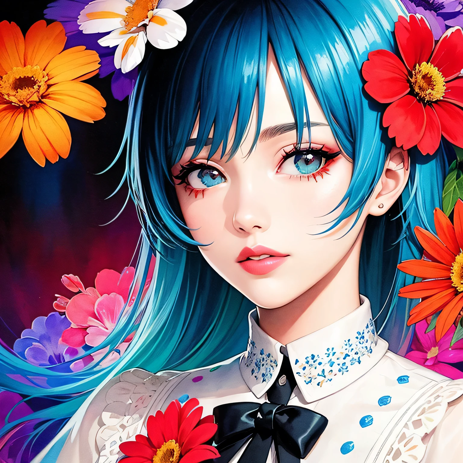 Black Star Red and White Style、(((stylish fashion))), 8K Quality、Intense watercolor, Detailed watercolor art, Watercolor splash, Surreal, avant-garde pop art, Beautiful and expressive paintings, Beautiful artwork illustration, Very colorful tones, wonderful, Cool beauty, highest quality、Official Art, Vector art, Stylish design, (((The most beautiful girl))), (((highest quality))), HDR, ((detailed)), (((Doodle Art)), ((masterpiece)), ((Super detailed)), (((Colorful flowers))),(((Stylish))), Lips in Love, Love and Hopes