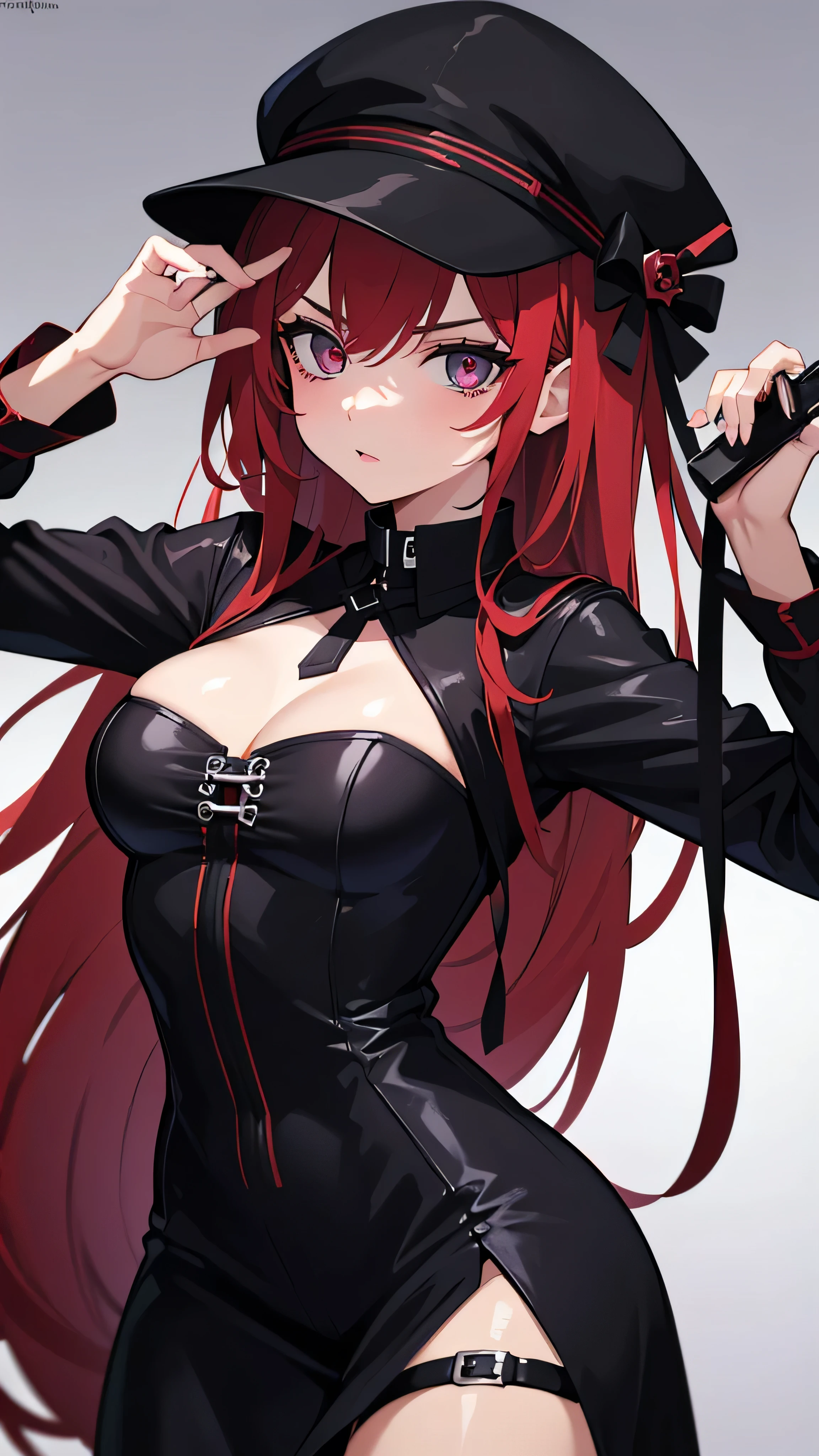 Best quality, une fille, yeux rouge, nasty look, envoutante, Threatening, tenue gothique, dressed in black, la nuit