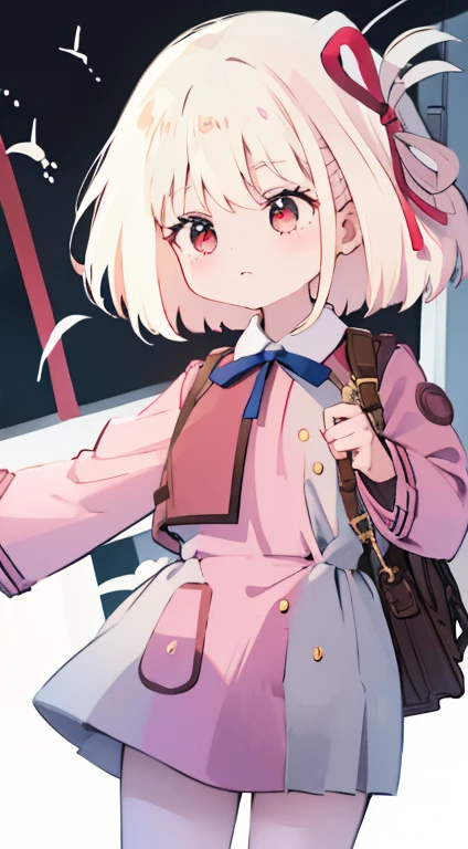 Little、Pink military uniform、Skirt、ribbon、A calm face、happen、Droopy eyes、Put your hands on your hipasterpiece、Best image quality、highest quality、cute