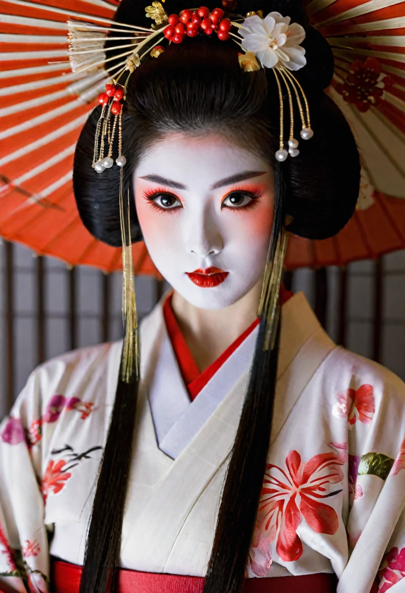 Geisha mirando la camara fija mente