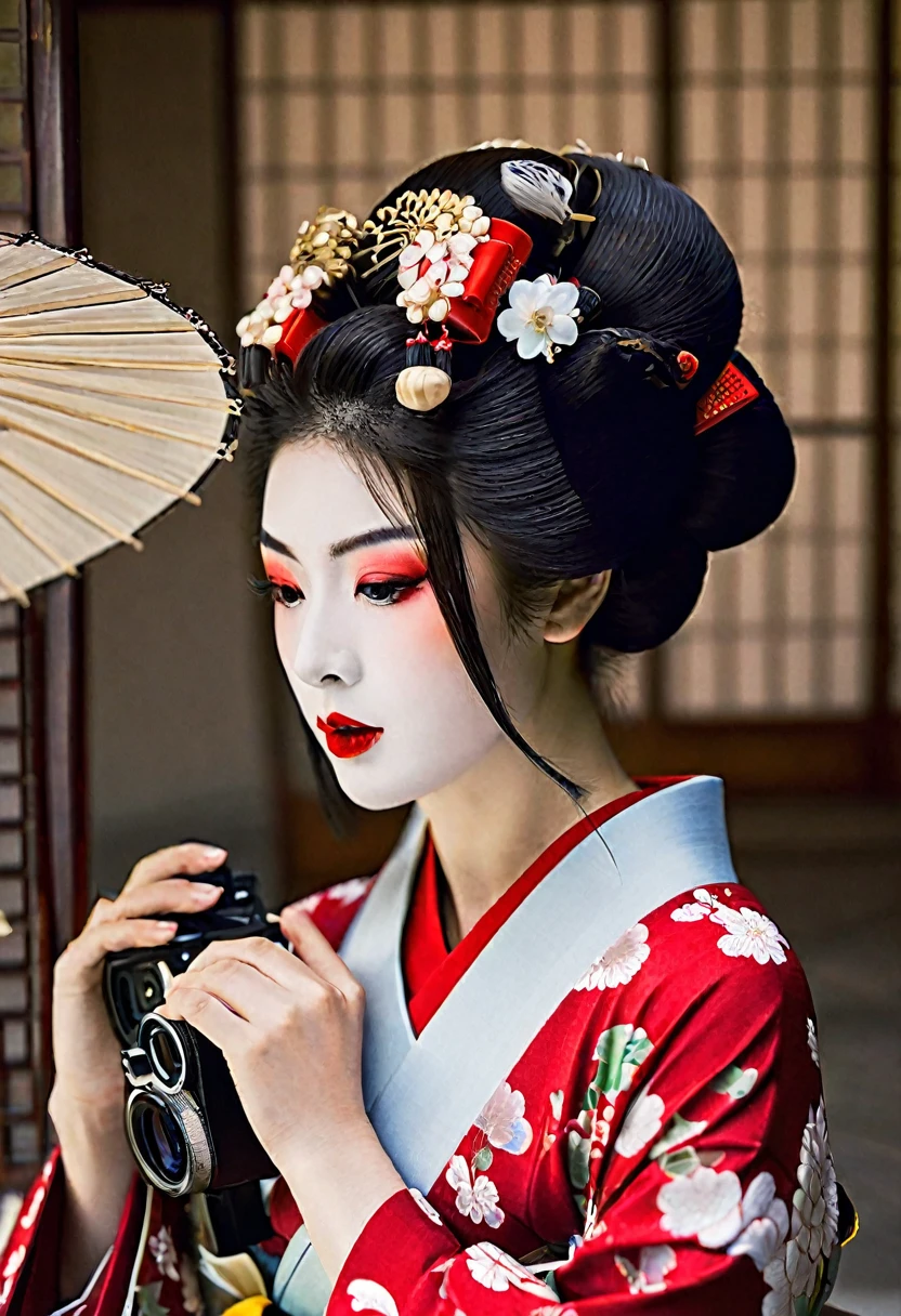 Geisha mirando la camara fija mente