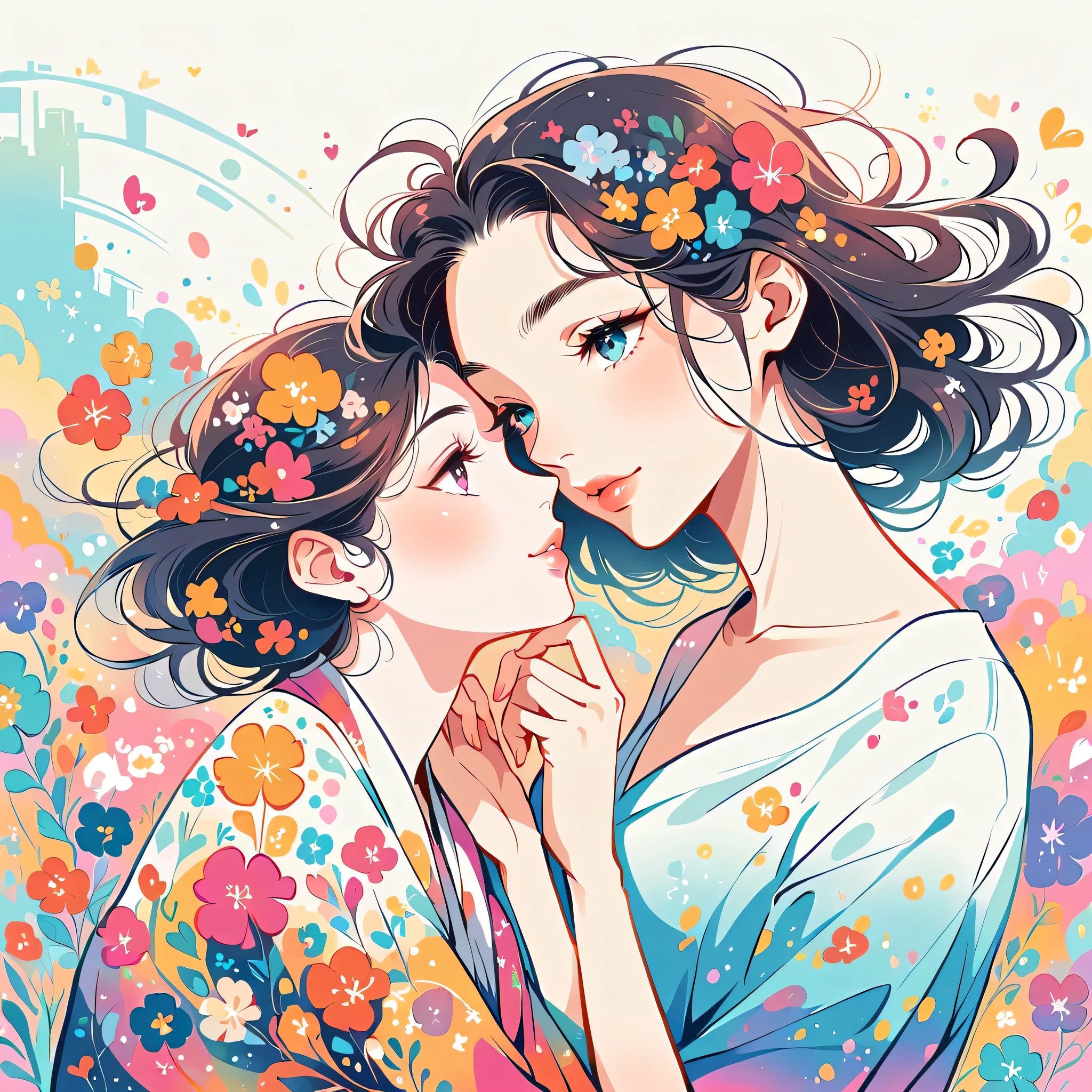 Takashi Murakami style、The most beautiful girl of all time、Lips in Love、Colorful flowers、Simple line initials、Abstract art、Urban Background, Lips in Love, Love and Hopes