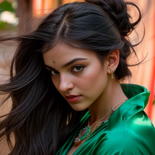 (best quality, ultra-detailed), (realistic: 1.37), HDR, physically based rendering, vivid colors, bokeh, studio lighting, portraits, psychological, ((1 full-length woman) with emerald pendant on forehead, transparent green long dress), erotic, intimate, intense, passionate, subtle, playful, sensual, love, seductive, harmony, natural beauty, graceful, expressive bodies, soft skin, soft touch, seductive eyes, flowing hair, beautiful lips, charm feminine, delicate features, EXPlicit nudity, mysterious atmosphere, authentic emotions, colorful palette, romantic vibes, goddess-like presence, artistic composition, provocative, youthful energy, uninhibited, tangled limbs, tight embrace, whispered secrets, desire, eroticism, dancing flames of desire, untamed passion, men bitting, girls nipples bitting, with teeth, visible nipples, the breast milk just came out, from girls nipples,