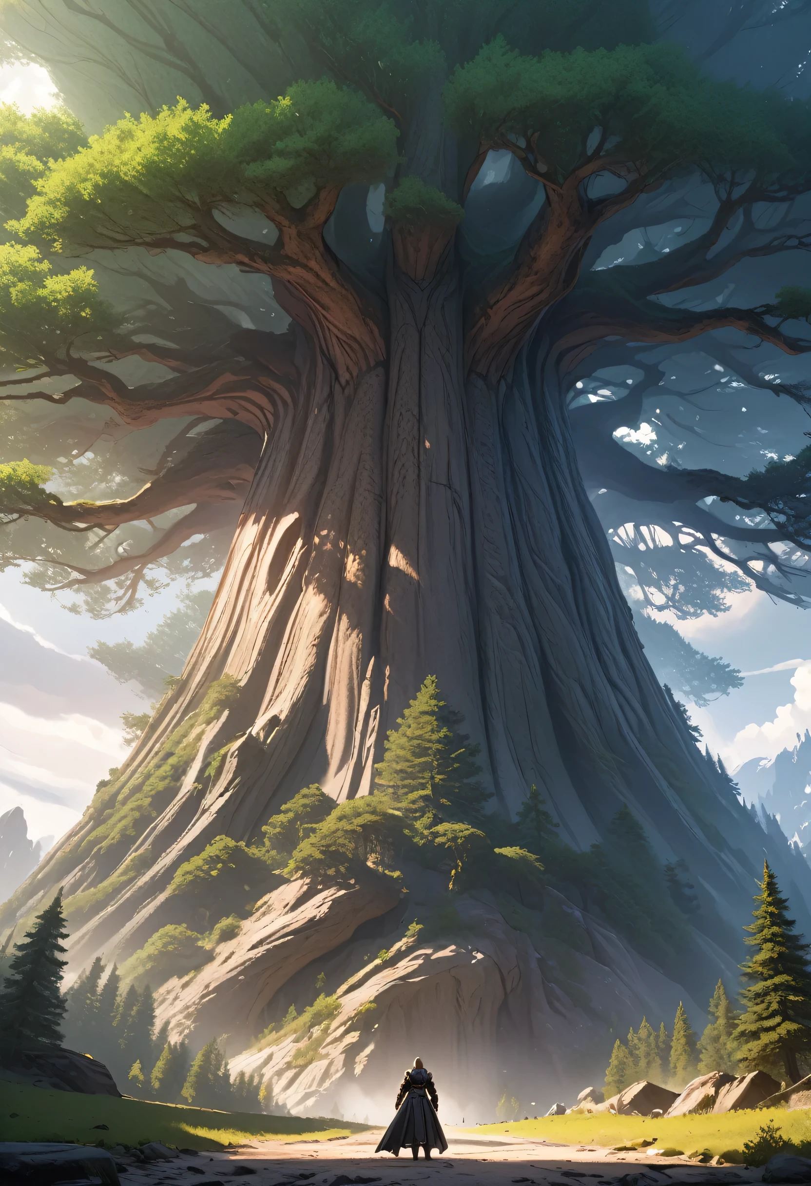Masterpiece, 4k, 8k, Inspiring illustrations, Huge and magnificent tree, force, Eldraj
