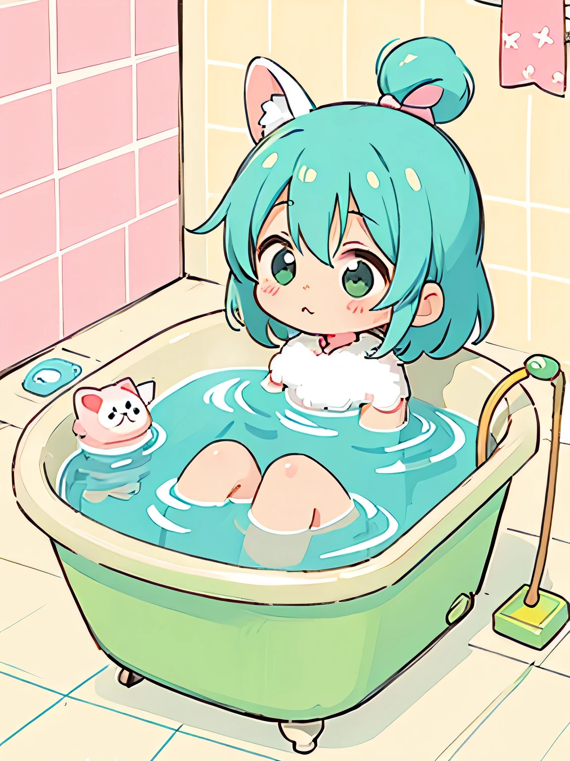 watase Seizo style, Kawaii Design, The most beautiful girl of all time、Chibi, Take a bath naked、Colorful and cute animals, Hopes mind