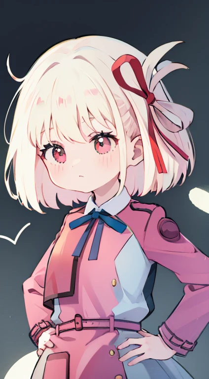 Little、Pink military uniform、Skirt、ribbon、A calm face、happen、Droopy eyes、Put your hands on your hips、masterpiece、Best image quality、highest quality、cute