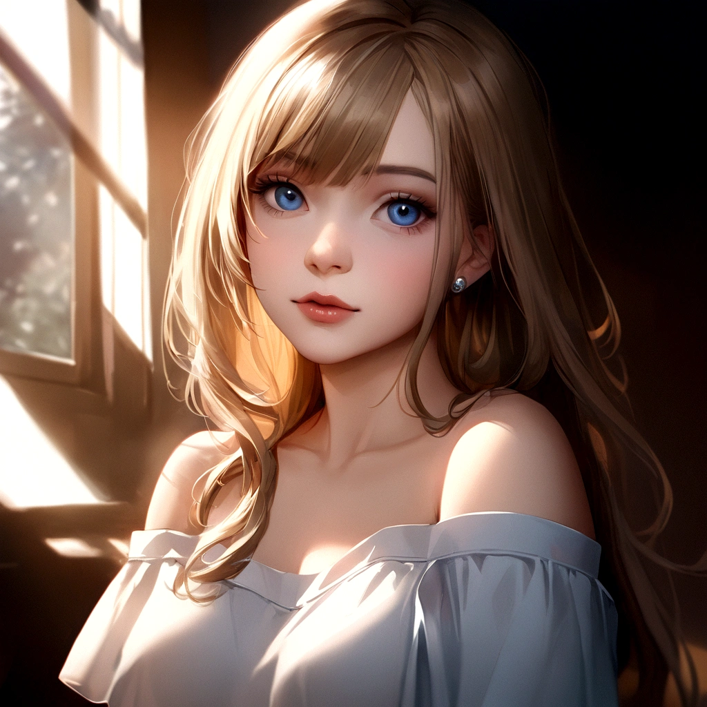 (photorealistic:1.4), (masterpiece, side dim light, finely detailed beautiful eyes: 1.2), masterpiece*portrait, realistic, 3d face, Stelle \(honkai star rail\), 1girl, white oversize T-shirt, bare shoulder, universe, rail, bangs, blush, shy, lustful eyes, medium long hair, looking at viewer, gasp, medium breasts